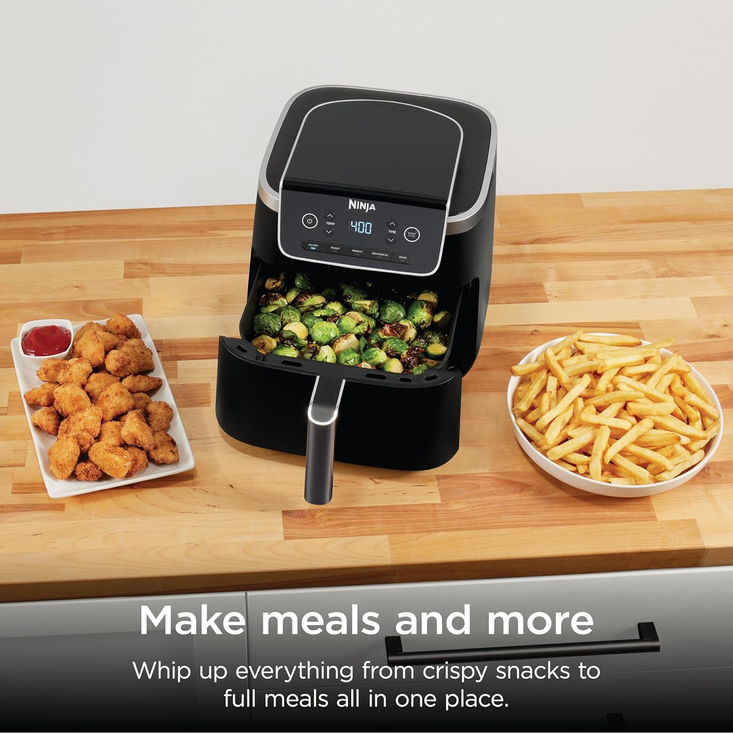Ninja Air Fryer Pro, 5 Qt, 5-in-1, Grey, AF142 | Air fry, bake, roast, reheat, dehydrate, 1750W, 400F max, Fits 4 lbs fries, Dishwasher-safe