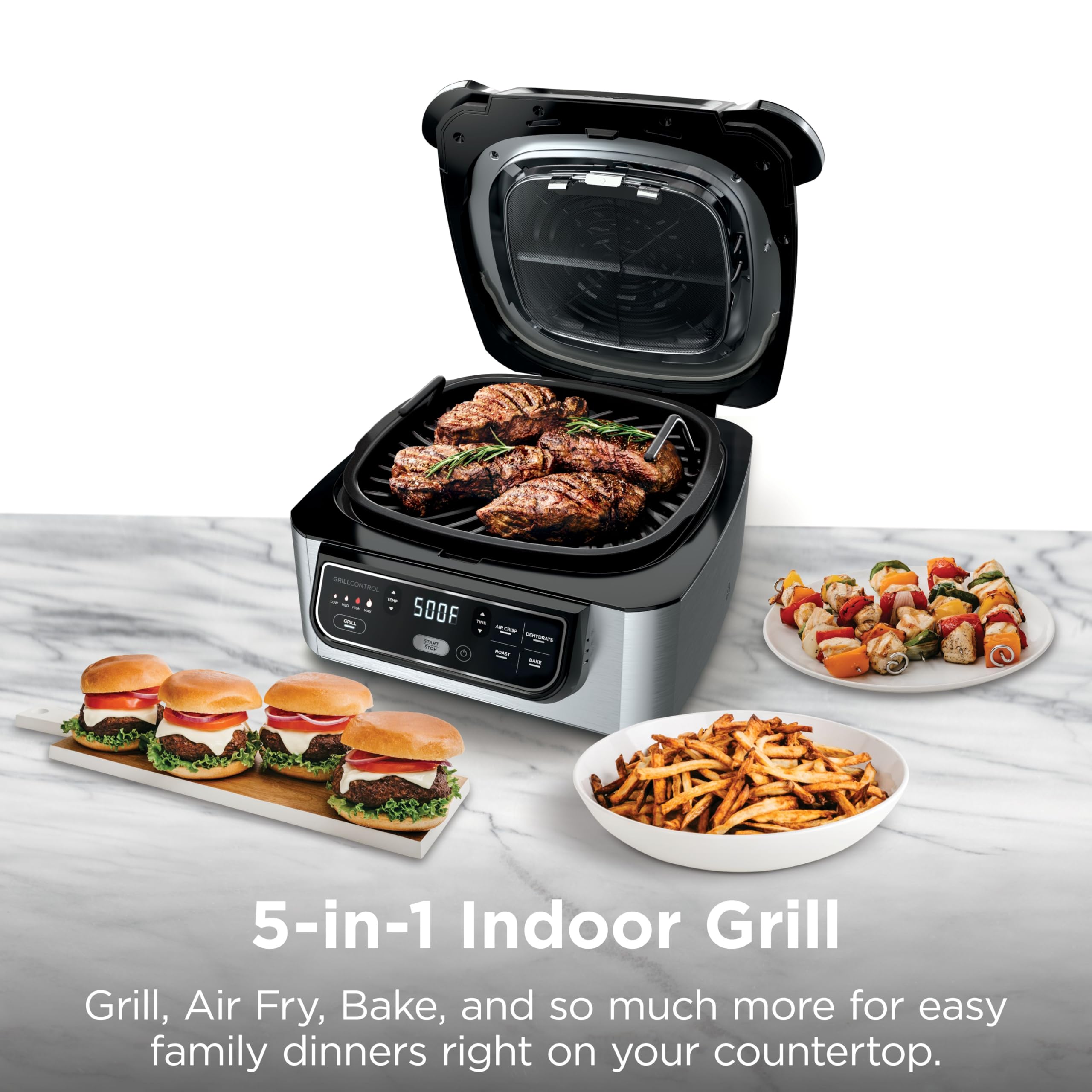 Ninja® Foodi® Smart XL 6-in-1 Indoor Grill & Air Fryer, Black/Silver, FG551 | Smart Cook System with built-in thermometer, XL capacity, perfect doneness, rare to well done. 6-in-1: Grill, Air Fry & more.
