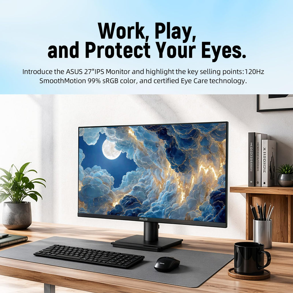 ASUS TUF 24" Gaming Monitor, FHD 1080p, Fast IPS, 240Hz, 0.3ms, AMD FreeSync Premium, G-SYNC Compatible, 99% sRGB, ELMB Sync, Eye Care, DisplayPort, HDMI, VESA Mount, Tilt Adjustment, Black