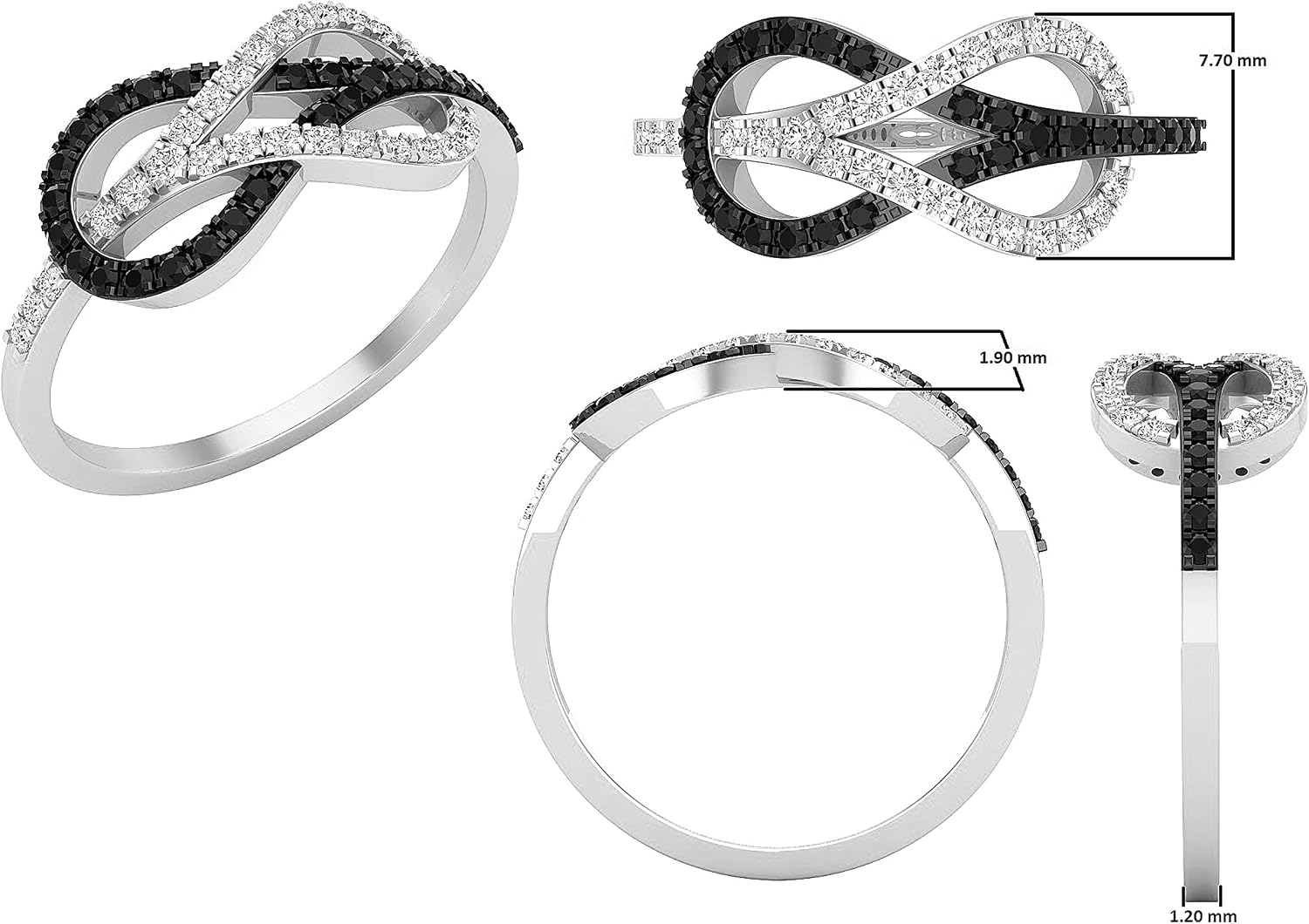 Dazzlingrock Round Black & White Natural Diamond Infinity Right Hand Ring | 0.35 Ctw | Women | 925 Sterling Silver