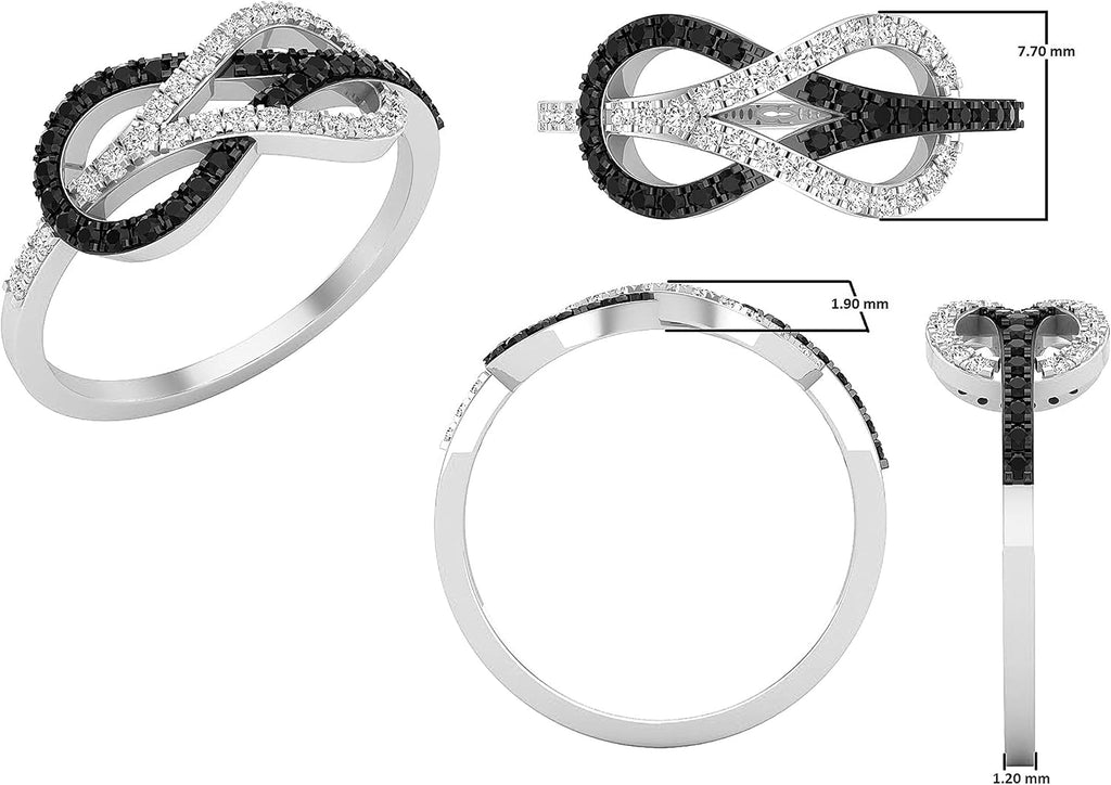 Dazzlingrock Round Black & White Natural Diamond Infinity Right Hand Ring | 0.35 Ctw | Women | 925 Sterling Silver
