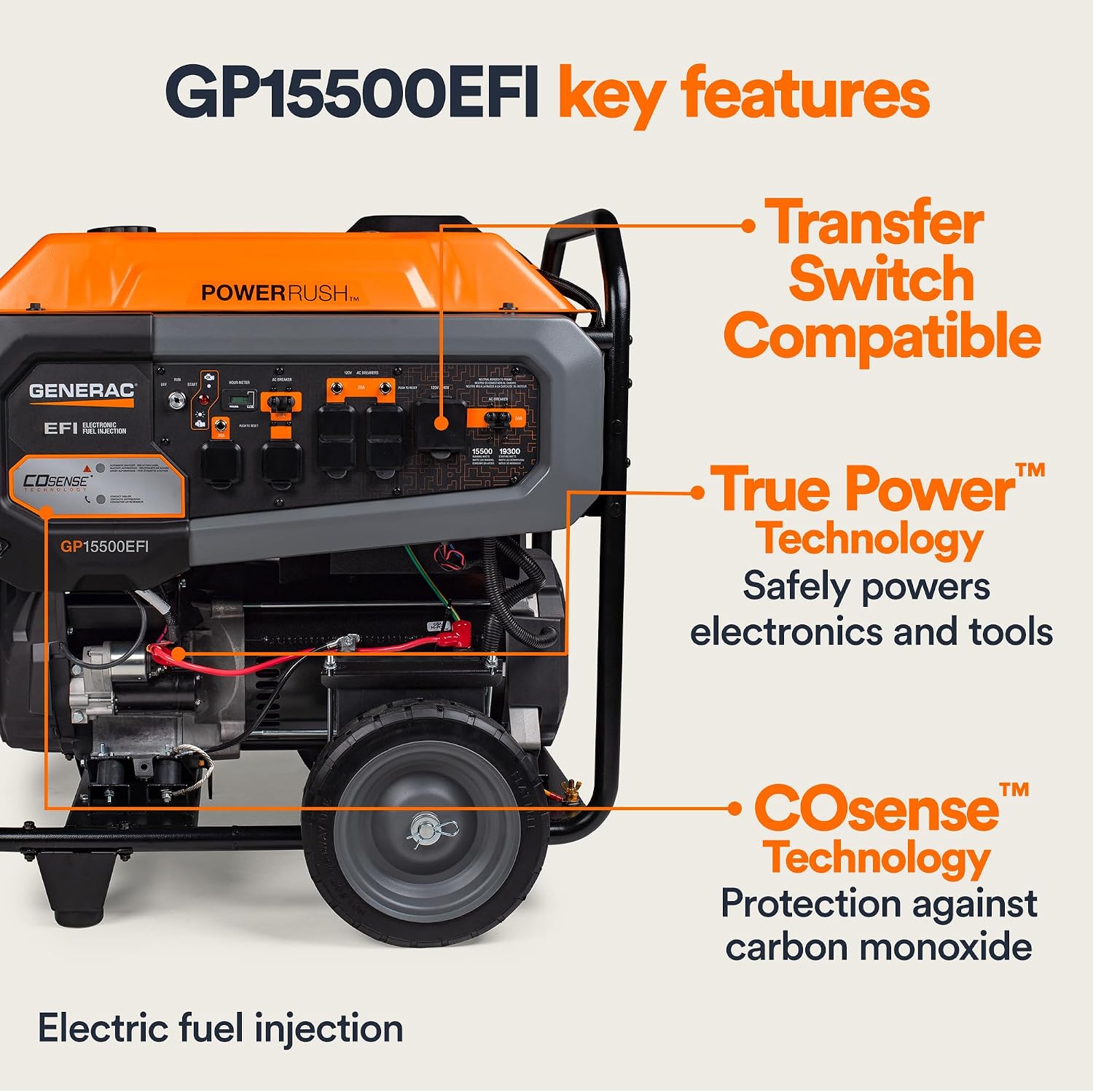 Generac 19,300 Starting Watt Portable Gas Generator, Electric Start | 15,000 Running Watts, RV Ready, Ultra Quiet Operation, Heavy Duty Frame, Emergency Power, 49 State Compliant