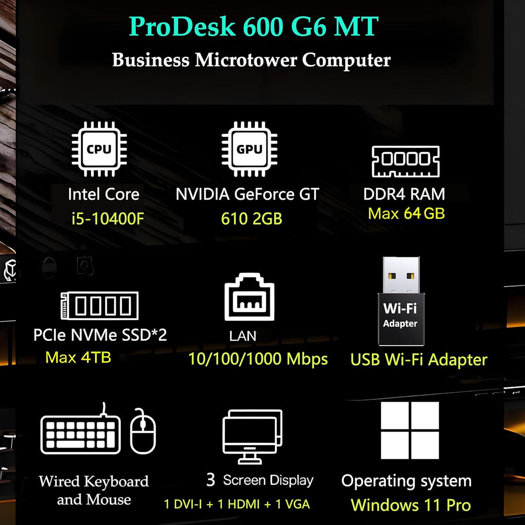 HP Prodesk Desktop Computers PC for Home & Office Business, Intel i5-10400F (16GB DDR4, 1TB PCIe SSD), Compact & Silent Design, Triple-Display Support, WiFi Adapter, Keyboard & Mouse, Windows 11 Pro