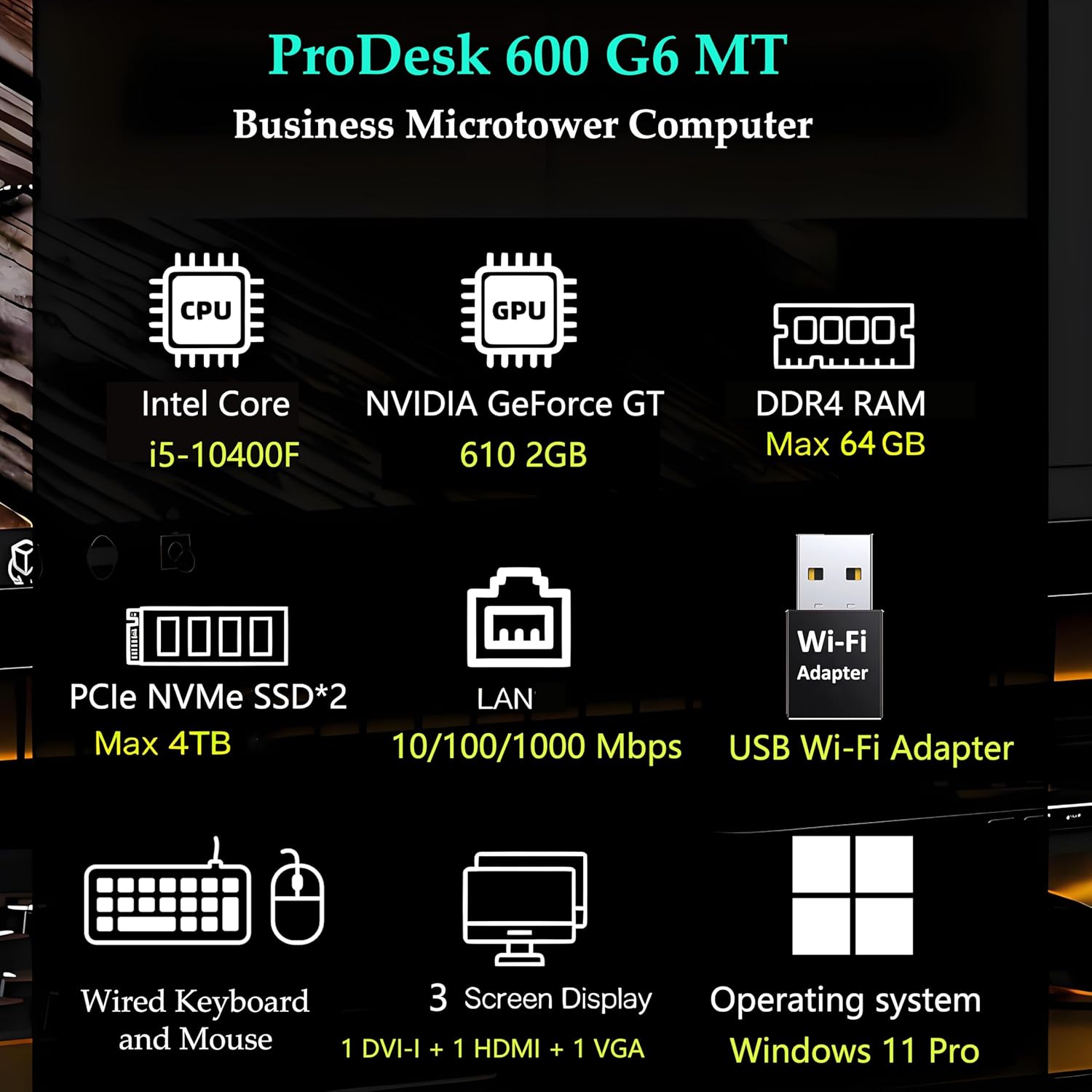 HP Prodesk Desktop Computers PC for Home & Office Business, Intel i5-10400F (16GB DDR4, 1TB PCIe SSD), Compact & Silent Design, Triple-Display Support, WiFi Adapter, Keyboard & Mouse, Windows 11 Pro
