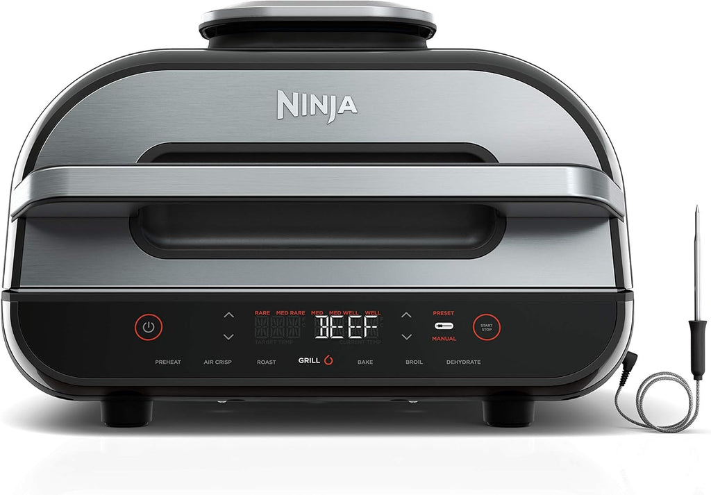 Ninja® Foodi® Smart XL 6-in-1 Indoor Grill & Air Fryer, Black/Silver, FG551 | Smart Cook System with built-in thermometer, XL capacity, perfect doneness, rare to well done. 6-in-1: Grill, Air Fry & more.