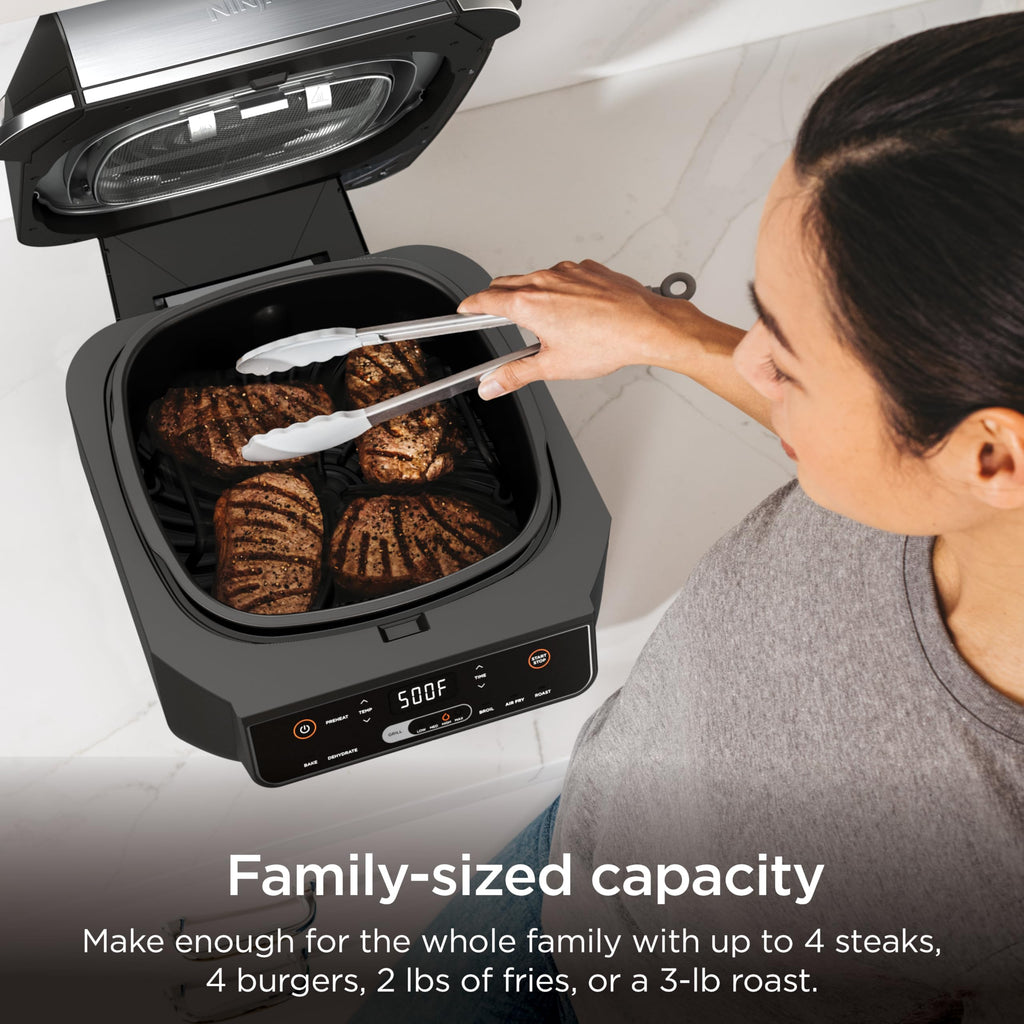 Ninja® Foodi® Smart XL 6-in-1 Indoor Grill & Air Fryer, Black/Silver, FG551 | Smart Cook System with built-in thermometer, XL capacity, perfect doneness, rare to well done. 6-in-1: Grill, Air Fry & more.