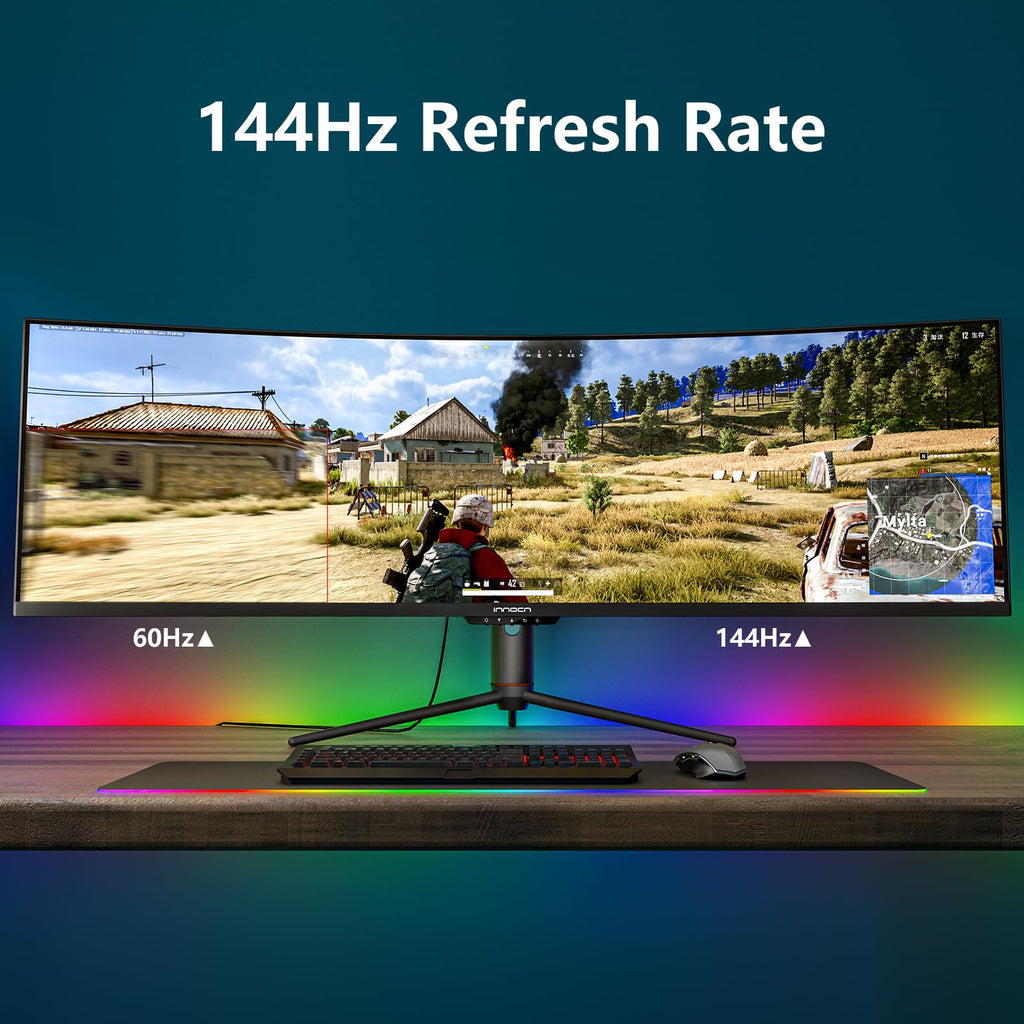 INNOCN 49" Curved Monitor Ultrawide Gaming 5K2K 120Hz 32:9 R1800-49C1R | 5120 x 1440P, 99% sRGB, HDR400, USB C, DisplayPort, HDMI, Built-in Speakers, Height/Tilt Adjustable