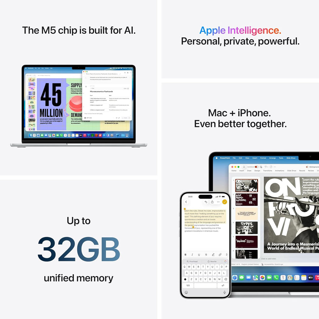 Apple 2026 MacBook Air 13-inch Laptop with M5 chip: Built for AI, 13.6-inch Liquid Retina Display, 16GB Unified Memory, 512GB SSD, 12MP Center Stage Camera, Touch ID, Wi-Fi 7; Sky Blue