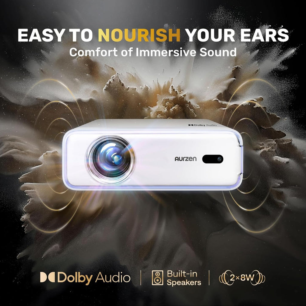 Aurzen Roku TV D1R Smart Portable Outdoor Projector with WiFi and Bluetooth | Roku TV Built-in, All Top Apps, 1080P FHD, DoIby Audio, Auto Focus & Keystone, Zoom, Mini Projector for Home & Outdoor Movies
