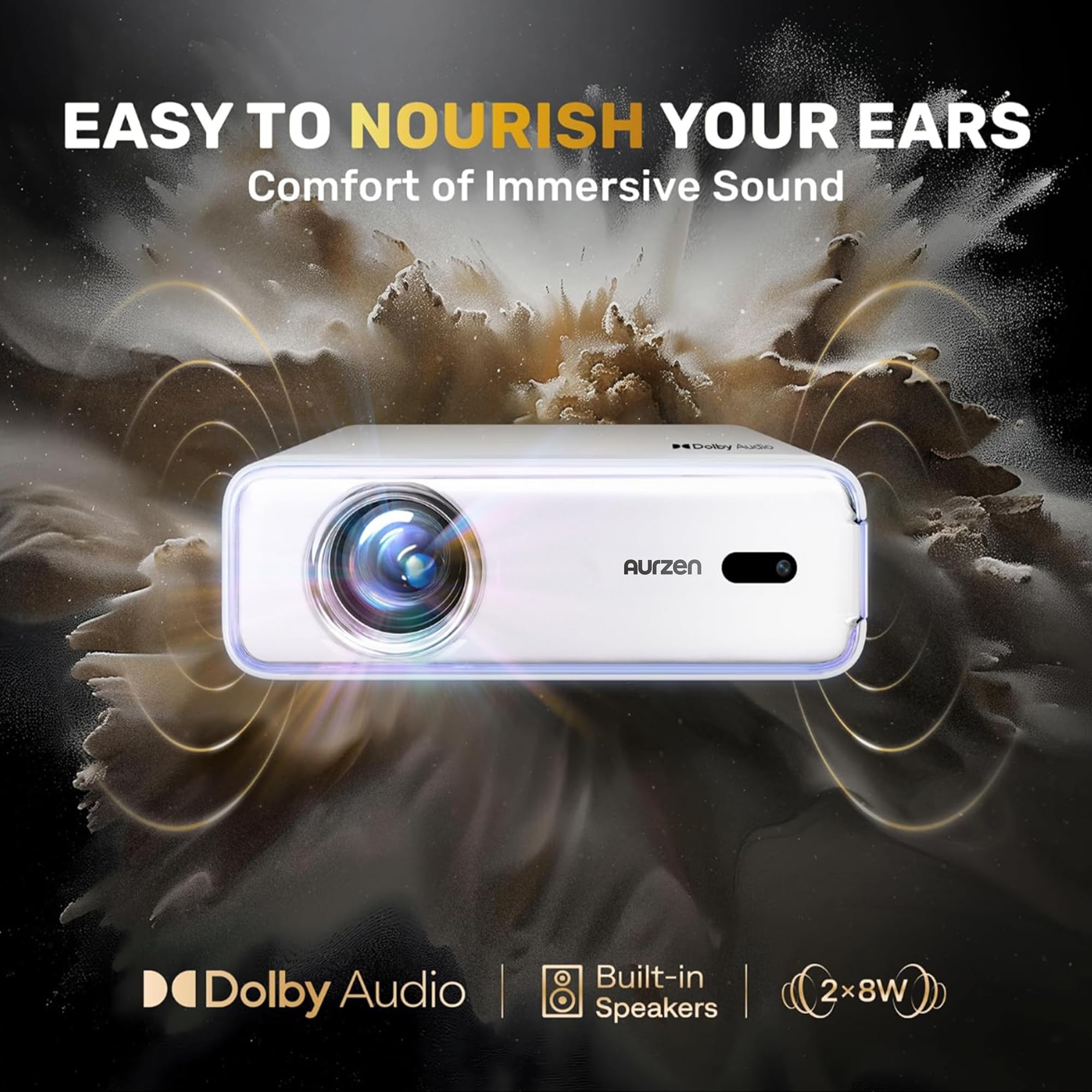 Aurzen Roku TV D1R Smart Portable Outdoor Projector with WiFi and Bluetooth | Roku TV Built-in, All Top Apps, 1080P FHD, DoIby Audio, Auto Focus & Keystone, Zoom, Mini Projector for Home & Outdoor Movies