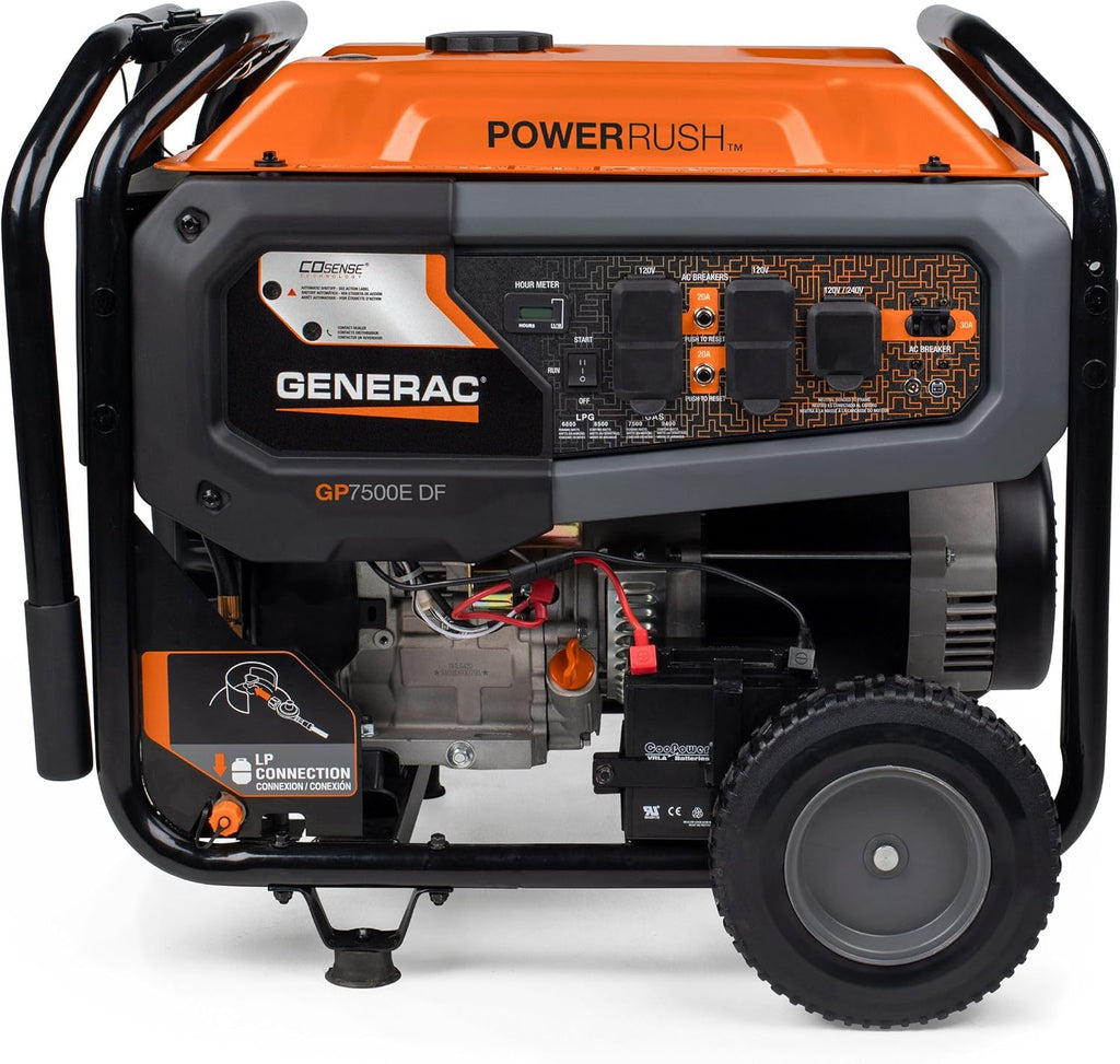 Generac 12,500 Starting Watt Tri-Fuel Portable Generator, Electric Start | Gas, Propane, Or Natural Gas Fuel Options, COsense CO Detection, 9.5 Hour Runtime, Emergency Home Backup, 49 State Compliant