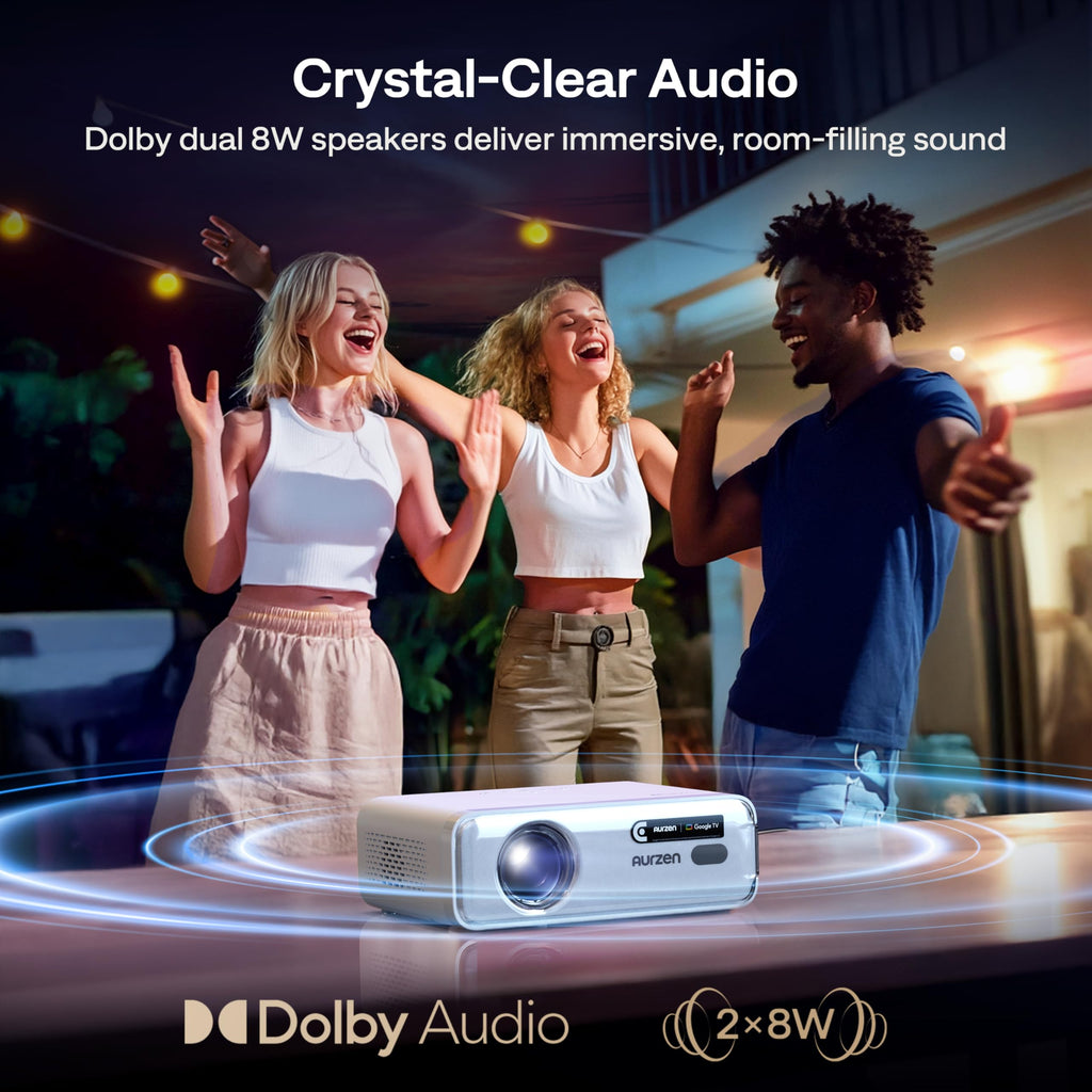 Aurzen Roku TV D1R Smart Portable Outdoor Projector with WiFi and Bluetooth | Roku TV Built-in, All Top Apps, 1080P FHD, DoIby Audio, Auto Focus & Keystone, Zoom, Mini Projector for Home & Outdoor Movies