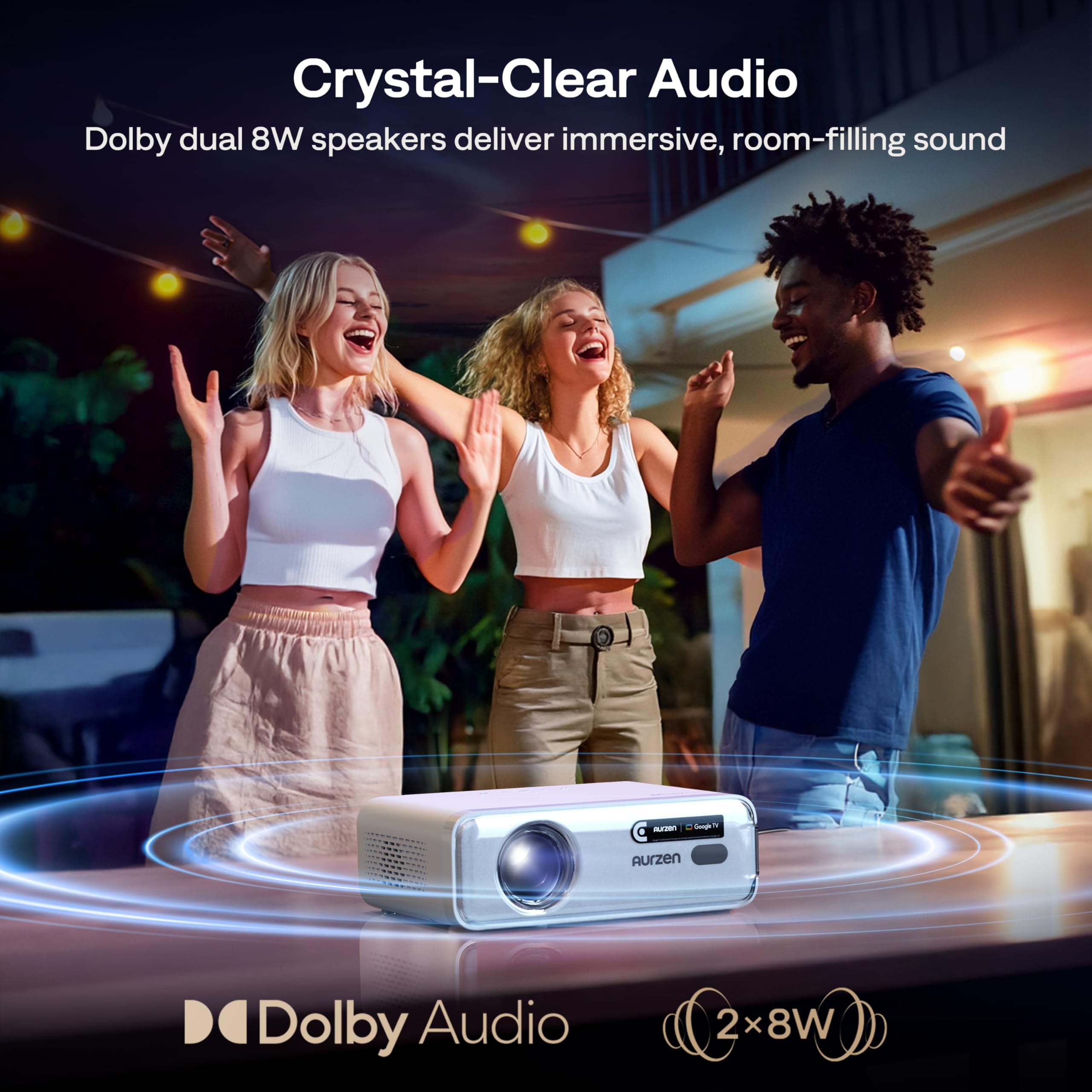 Aurzen Roku TV D1R Smart Portable Outdoor Projector with WiFi and Bluetooth | Roku TV Built-in, All Top Apps, 1080P FHD, DoIby Audio, Auto Focus & Keystone, Zoom, Mini Projector for Home & Outdoor Movies
