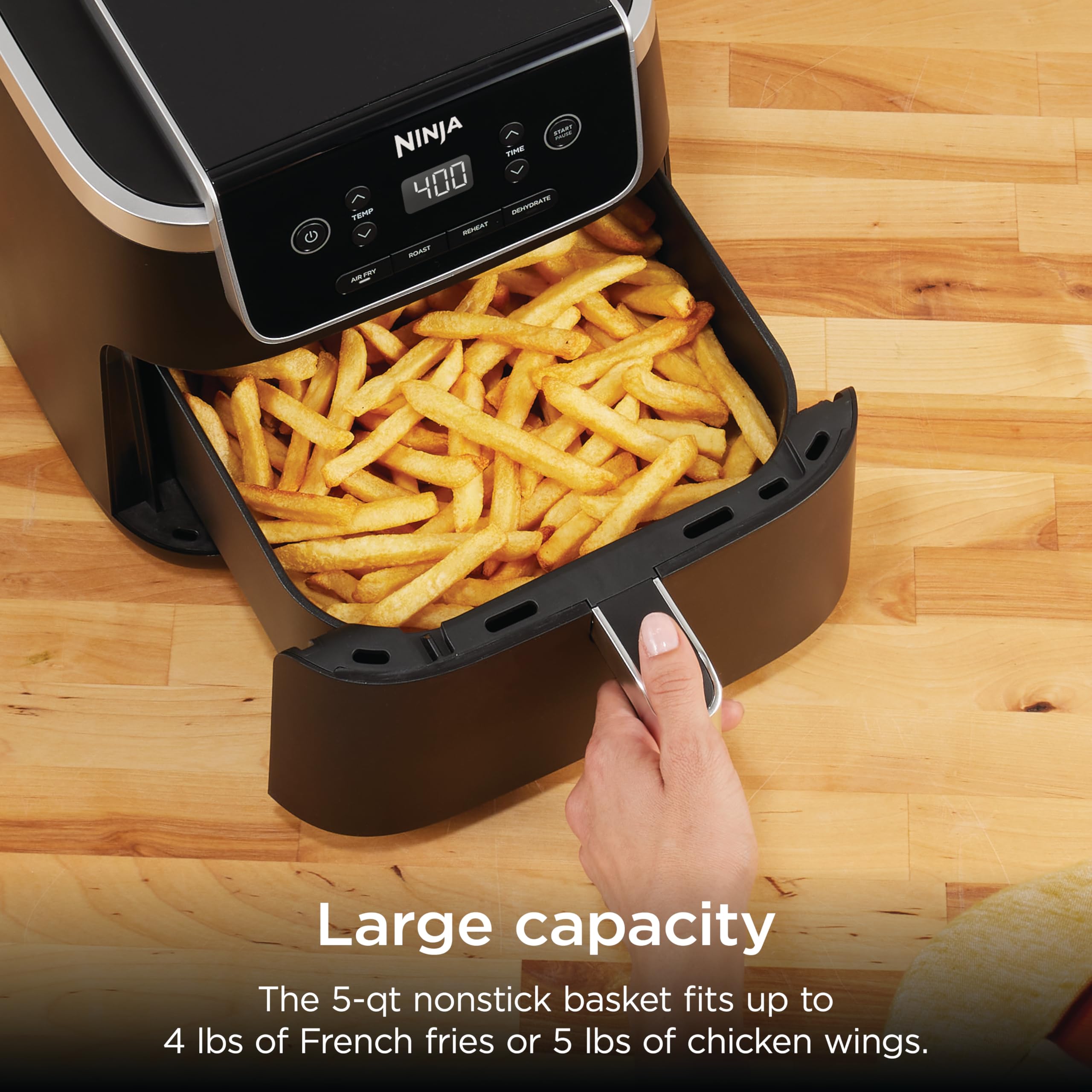 Ninja Air Fryer Pro, 5 Qt, 5-in-1, Grey, AF142 | Air fry, bake, roast, reheat, dehydrate, 1750W, 400F max, Fits 4 lbs fries, Dishwasher-safe