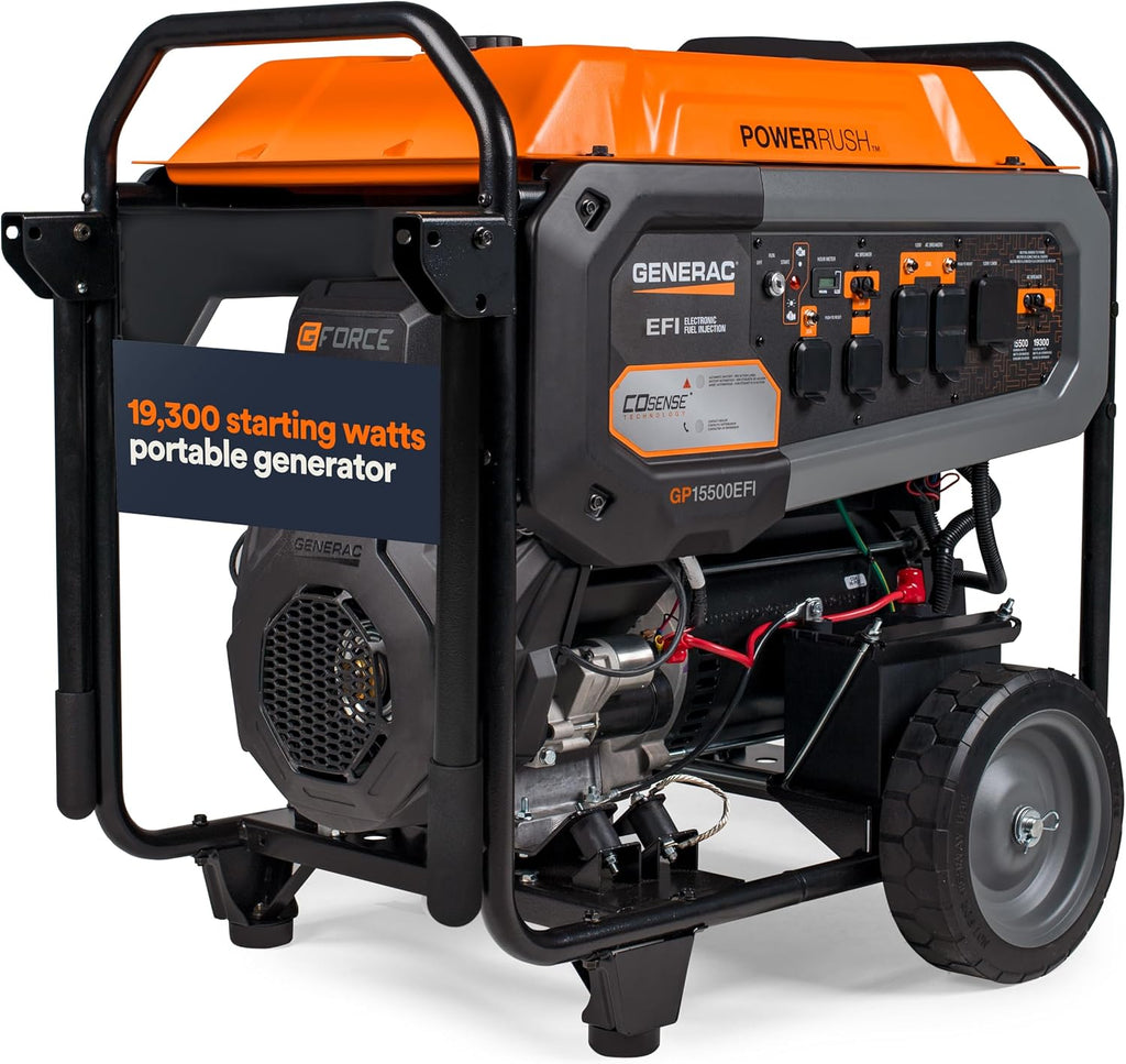 Generac 19,300 Starting Watt Portable Gas Generator, Electric Start | 15,000 Running Watts, RV Ready, Ultra Quiet Operation, Heavy Duty Frame, Emergency Power, 49 State Compliant