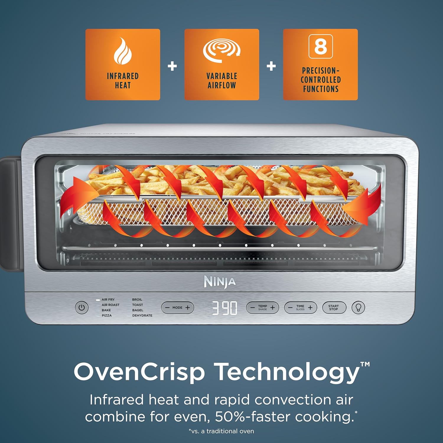 Ninja Flip Toaster Oven & Air Fryer, 8-in-1, Stainless Steel, SP151 | Air fry, bake, broil, toast, bagel, dehydrate, reheat, 1800W, Flip up & away, XL capacity