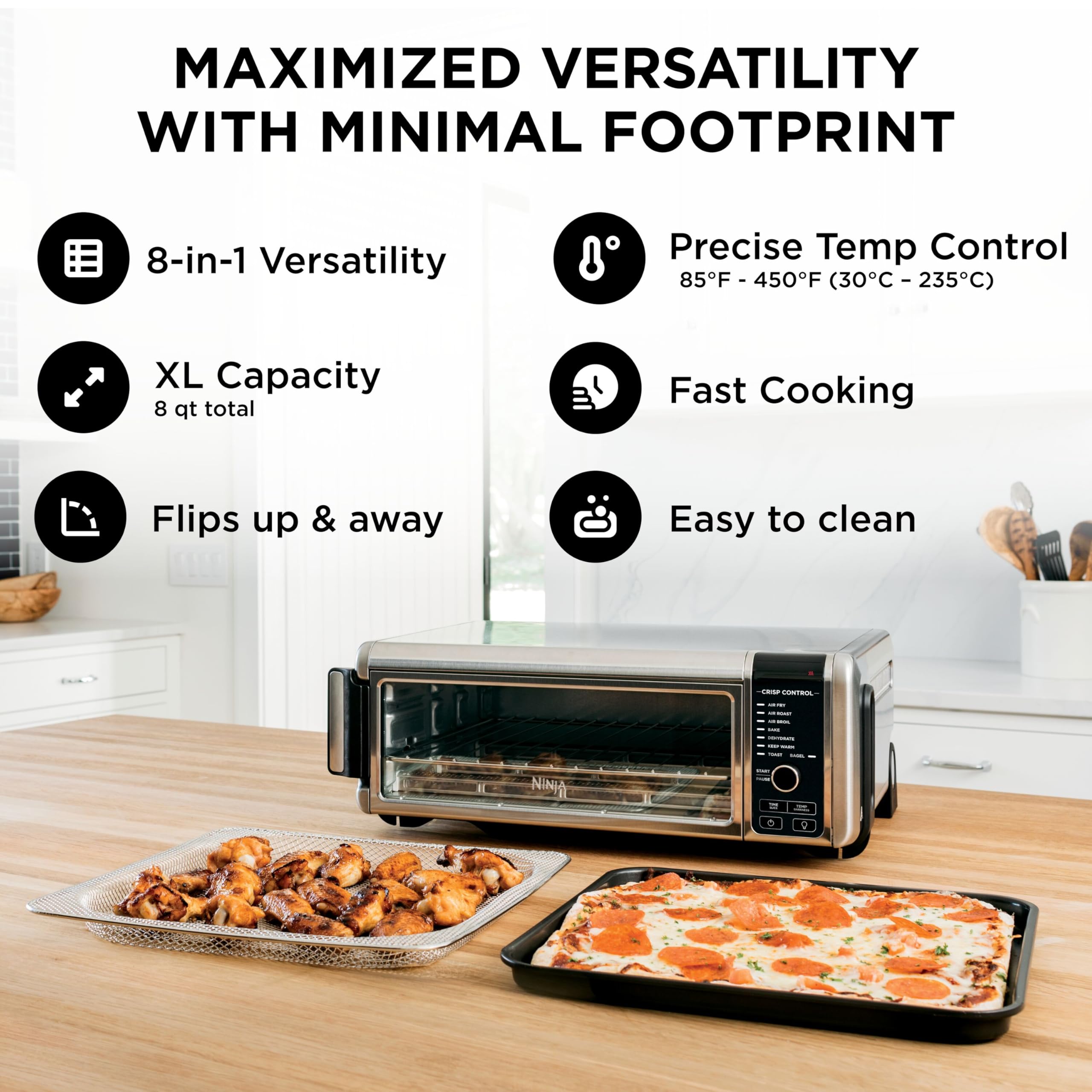 Ninja Flip Toaster Oven & Air Fryer, 8-in-1, Stainless Steel, SP151 | Air fry, bake, broil, toast, bagel, dehydrate, reheat, 1800W, Flip up & away, XL capacity