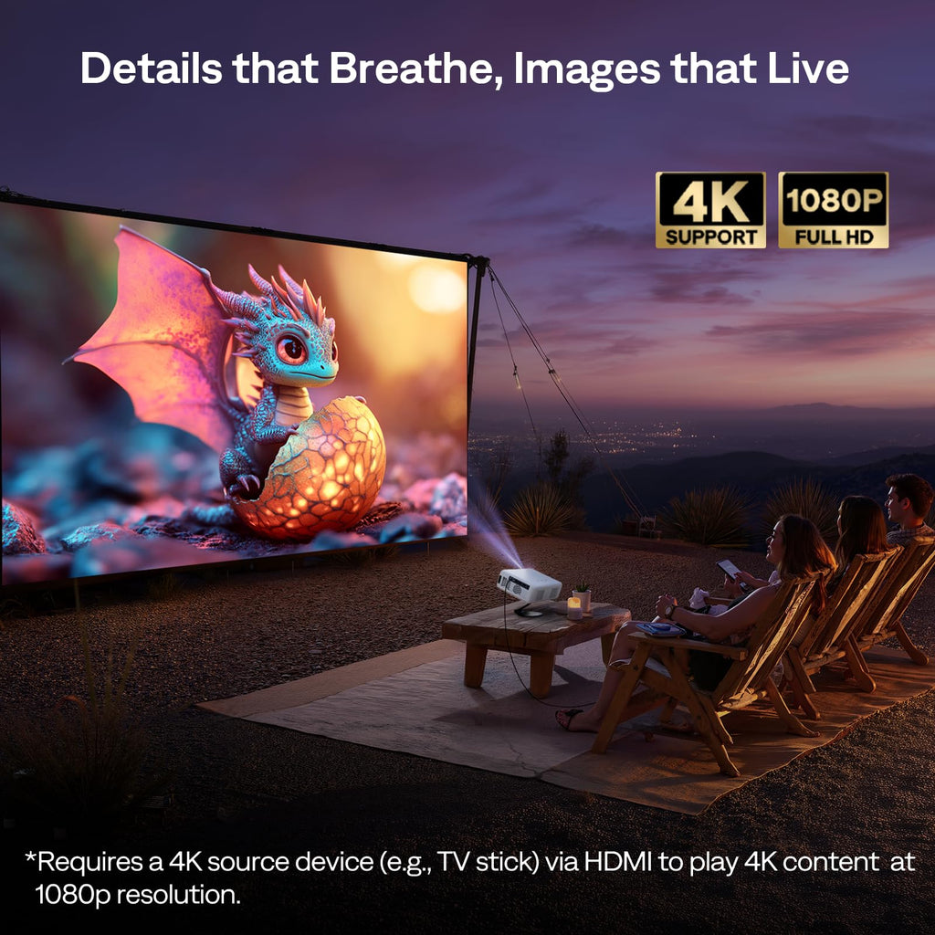 Aurzen Roku TV D1R Smart Portable Outdoor Projector with WiFi and Bluetooth | Roku TV Built-in, All Top Apps, 1080P FHD, DoIby Audio, Auto Focus & Keystone, Zoom, Mini Projector for Home & Outdoor Movies