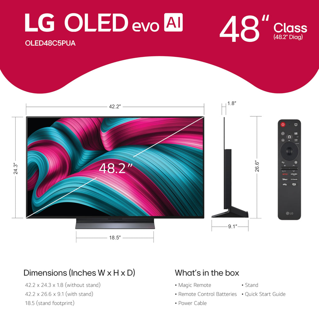 LG 65-Inch Class OLED evo AI 4K C5 Series Smart TV w/Dolby Atmos, Dolby Vision, HDR10, AI Super Upscaling 4K, Filmmaker Mode, Wow Orchestra, Alexa Built-in (OLED65C5PUA, 2025)