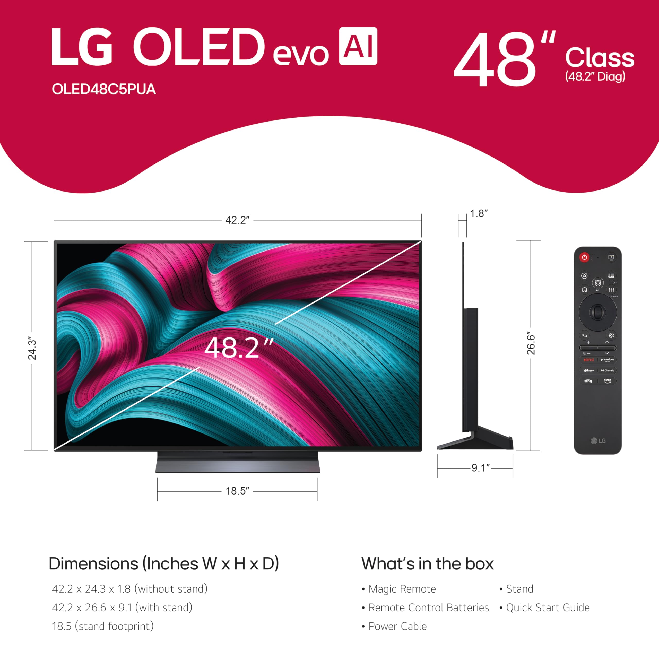 LG 65-Inch Class OLED evo AI 4K C5 Series Smart TV w/Dolby Atmos, Dolby Vision, HDR10, AI Super Upscaling 4K, Filmmaker Mode, Wow Orchestra, Alexa Built-in (OLED65C5PUA, 2025)