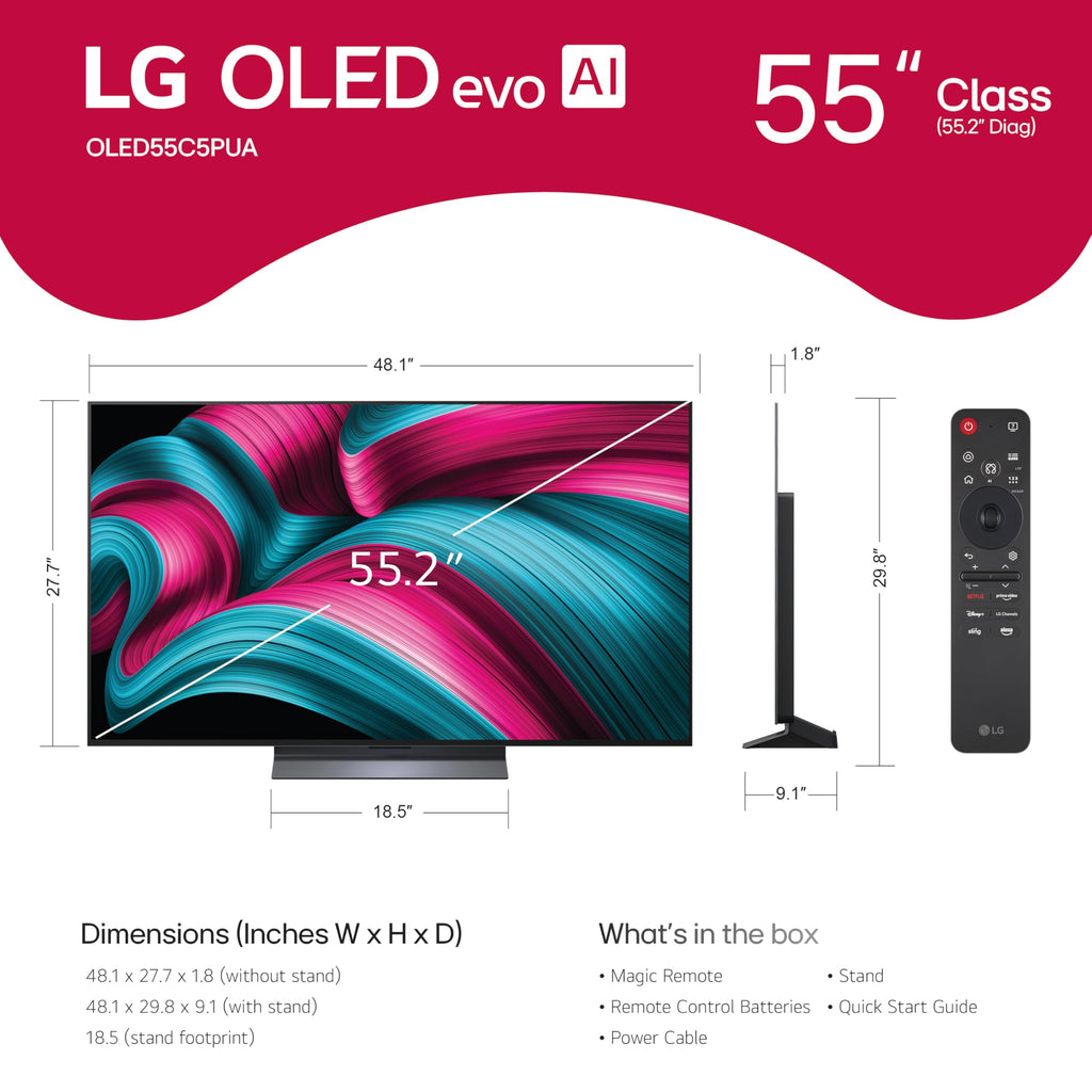 LG 65-Inch Class OLED evo AI 4K C5 Series Smart TV w/Dolby Atmos, Dolby Vision, HDR10, AI Super Upscaling 4K, Filmmaker Mode, Wow Orchestra, Alexa Built-in (OLED65C5PUA, 2025)