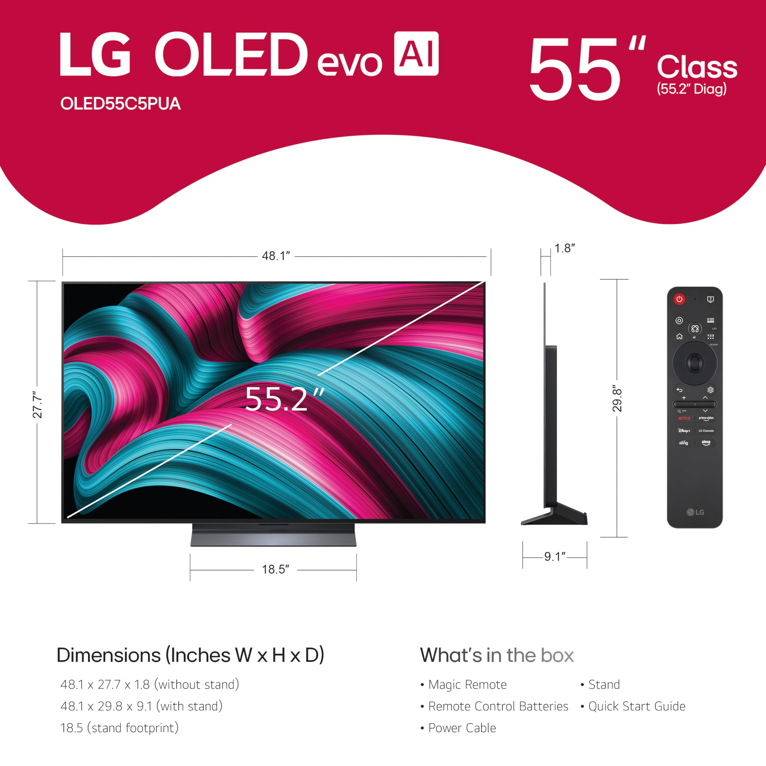 LG 65-Inch Class OLED evo AI 4K C5 Series Smart TV w/Dolby Atmos, Dolby Vision, HDR10, AI Super Upscaling 4K, Filmmaker Mode, Wow Orchestra, Alexa Built-in (OLED65C5PUA, 2025)