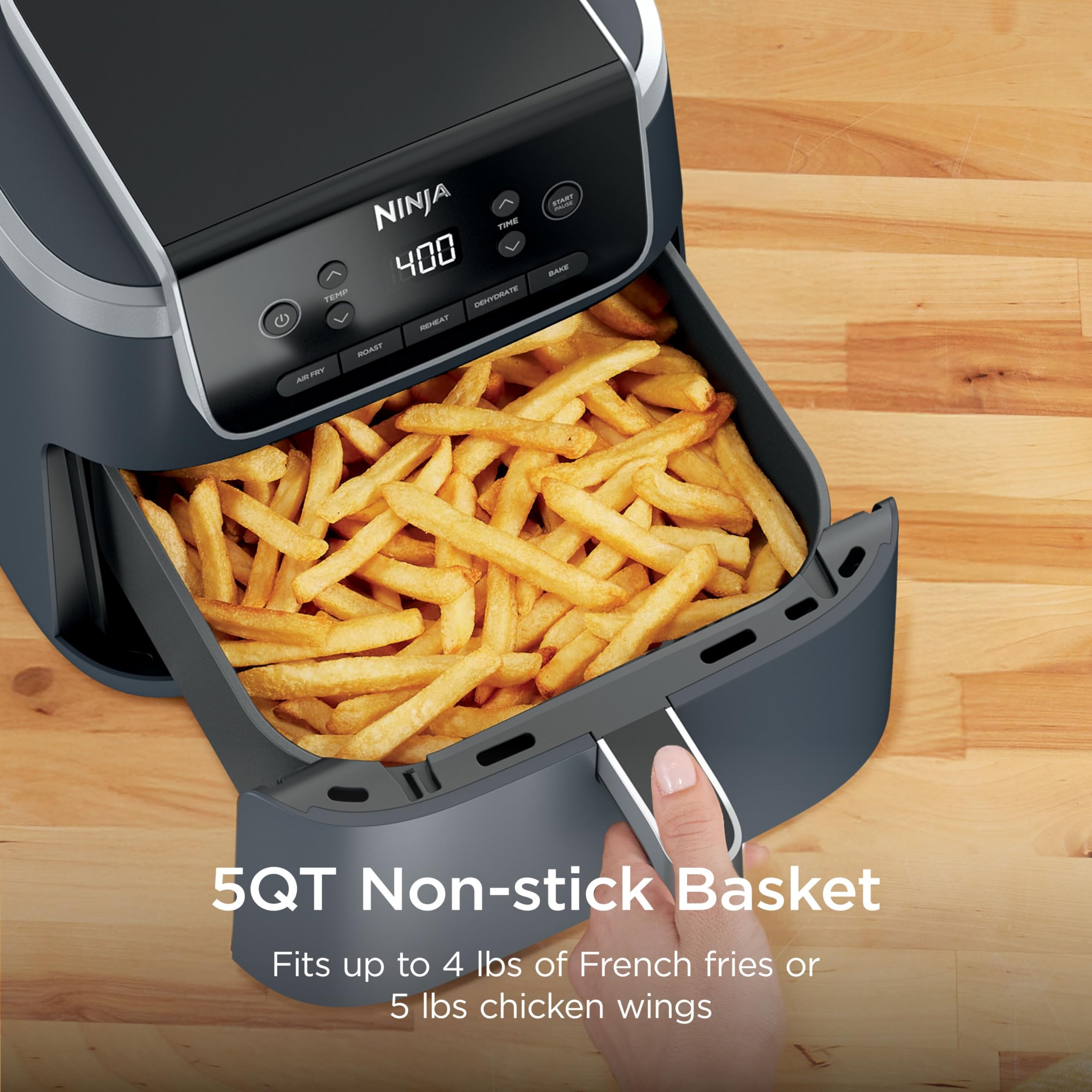 Ninja Air Fryer Pro, 5 Qt, 5-in-1, Grey, AF142 | Air fry, bake, roast, reheat, dehydrate, 1750W, 400F max, Fits 4 lbs fries, Dishwasher-safe