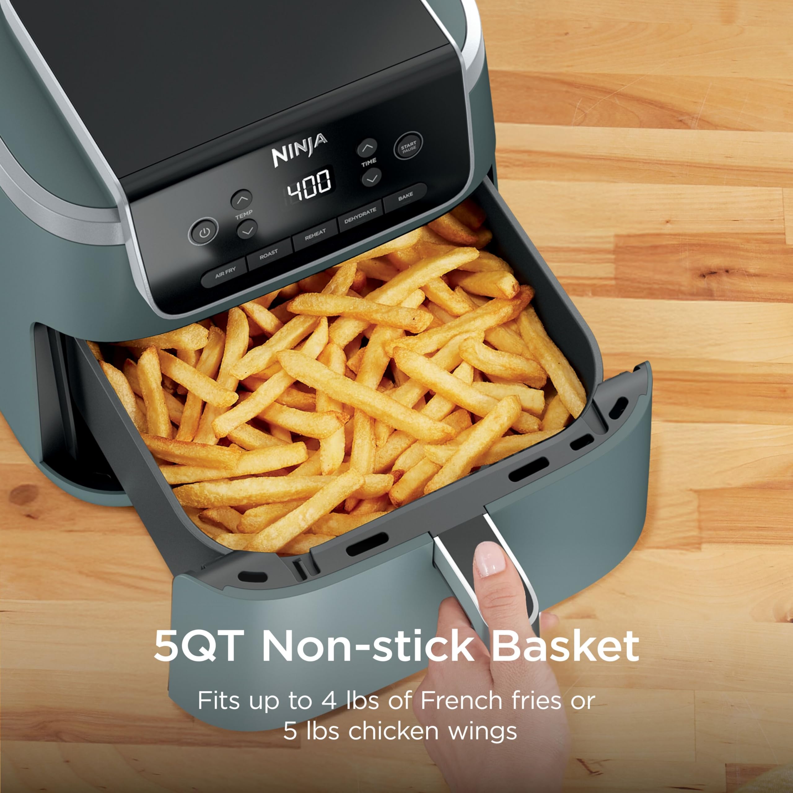 Ninja Air Fryer Pro, 5 Qt, 5-in-1, Grey, AF142 | Air fry, bake, roast, reheat, dehydrate, 1750W, 400F max, Fits 4 lbs fries, Dishwasher-safe