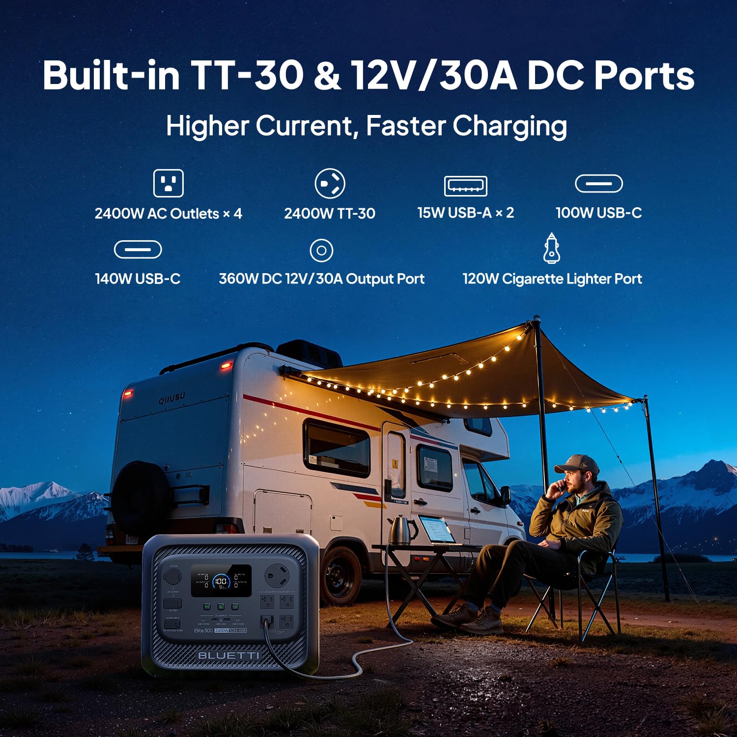 BLUETTI Solar Generator Elite 300 with 350W Solar Panel Included, 3014.4Wh | 2400W (4800W Surge), Smallest 3kWh, LFP Portable Power Station for RV, Home Backup, Outage, w/ TT-30 RV Port & 12V/30A DC