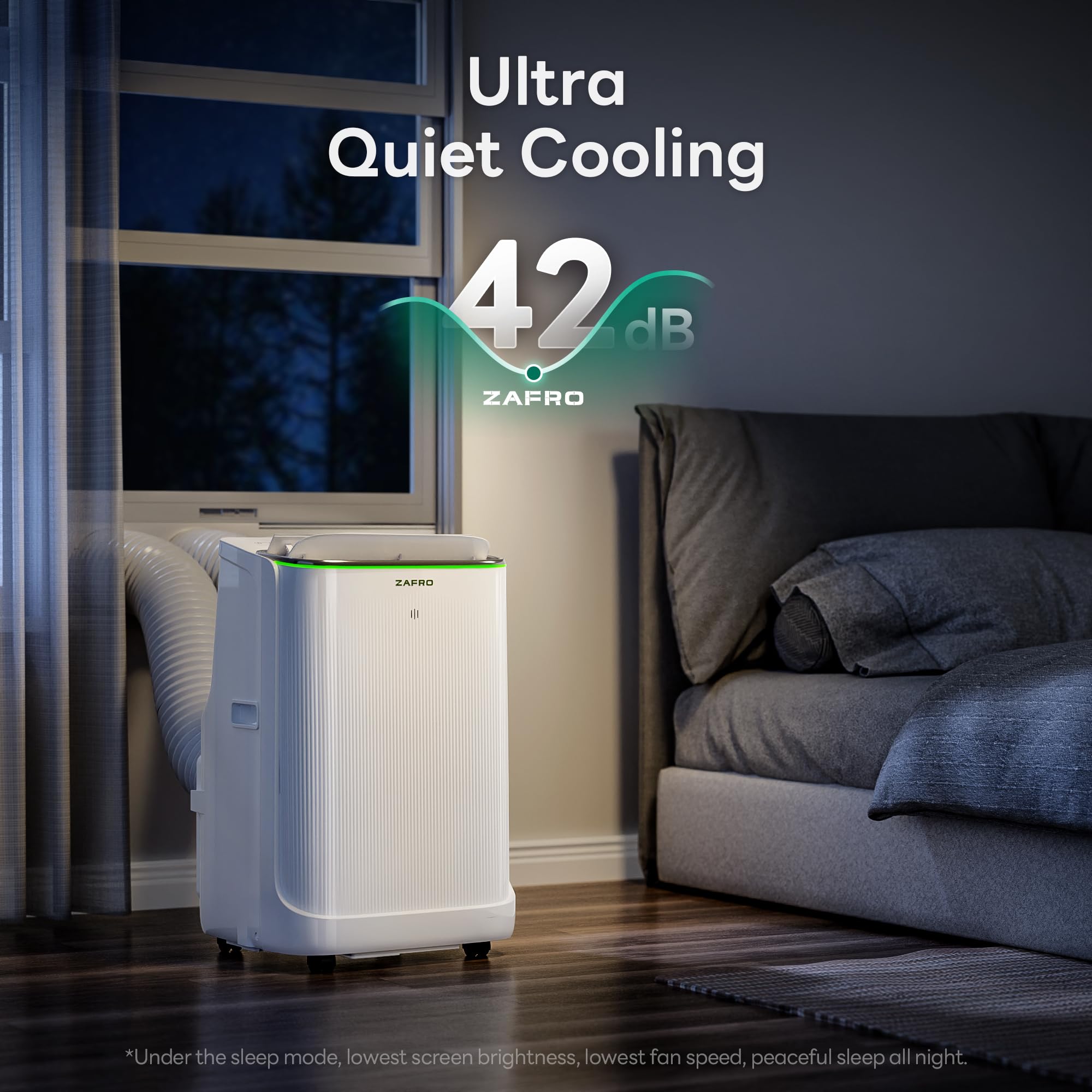 ZAFRO Smart Inverter Portable Air Conditioners, 16000 BTU (12000 BTU SACC) | Dual Hose Portable AC Unit with Energy Saving/Ultra Quiet(42dB)/Drainage-free Cooling/APP/Remote for Multi-Scenario Use