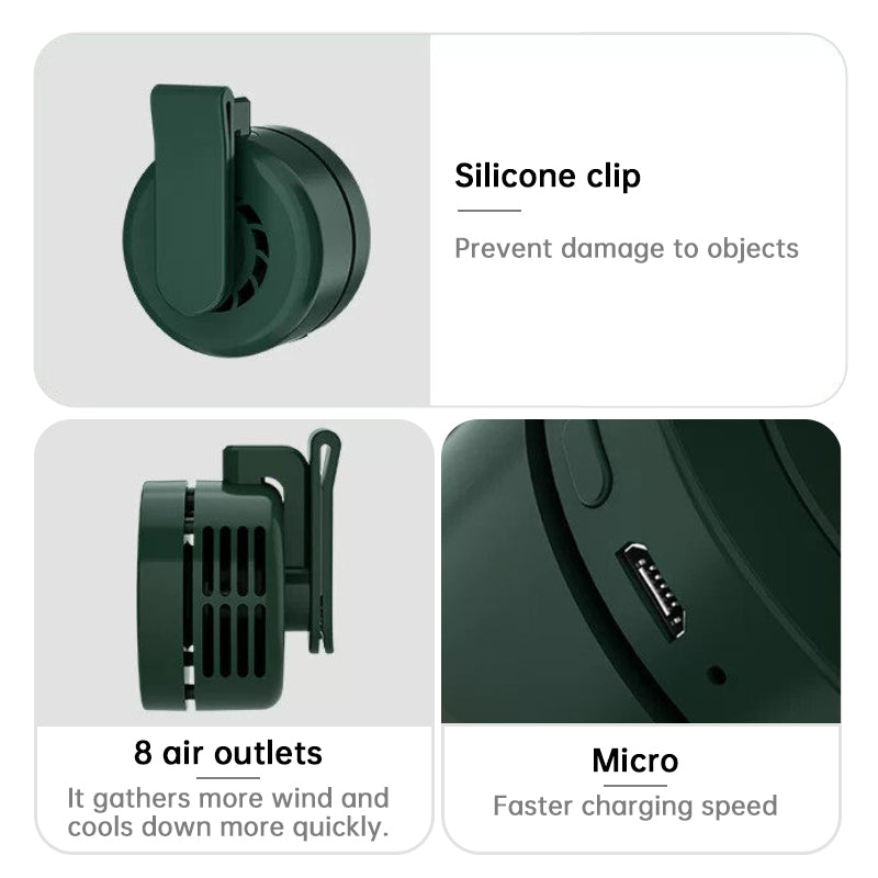 Outdoor Clip-On Fan for Camping & Fishing – Portable Bladeless Neck Fan, USB Rechargeable Belt Fan for Hiking & Travel