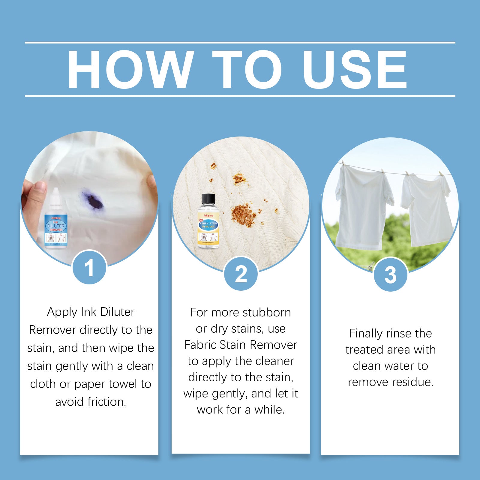 Jakehoe All-In-One Fabric Stain Remover Protects Clothes, Cleans Oil Stains, Gently Cleans Stains And Protects Color