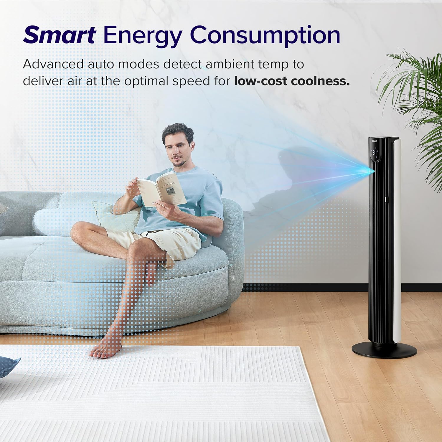 Levoit Tower Fan for Bedroom, 28ft/s Fans that Blow Cold Air, 28dB Quiet | Standing Floor Fan for Room, 90° Oscillating, 5 Speeds 4 Modes & Temp Sensor, Bladeless, 12H Timer, Remoter, 36 inch, White