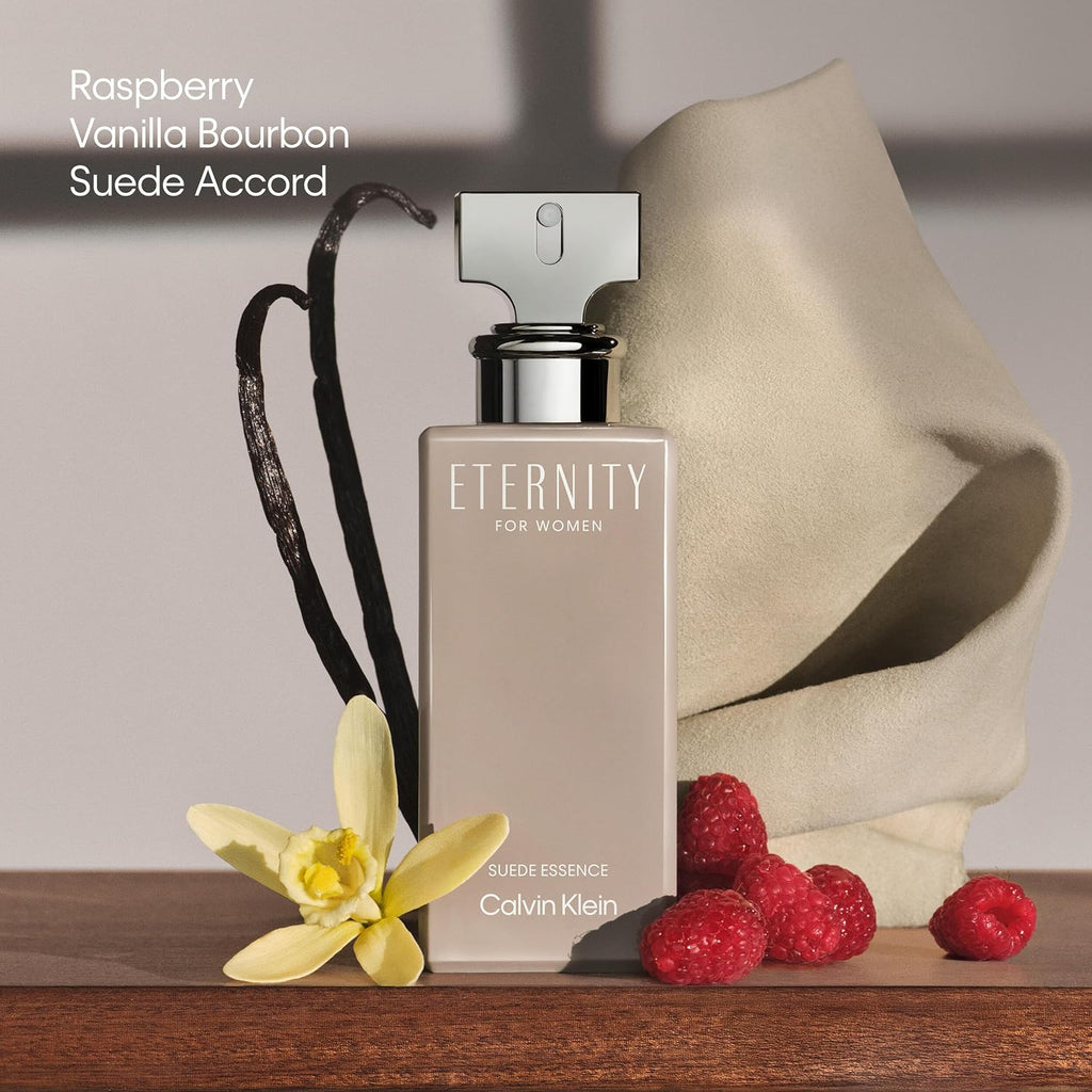 Calvin Klein Eternity for Women Suede Essence Parfum – Ambery Perfume for Women – With Raspberry, Vanilla Bourbon & A Suede Accord – Long-Lasting Fragrance