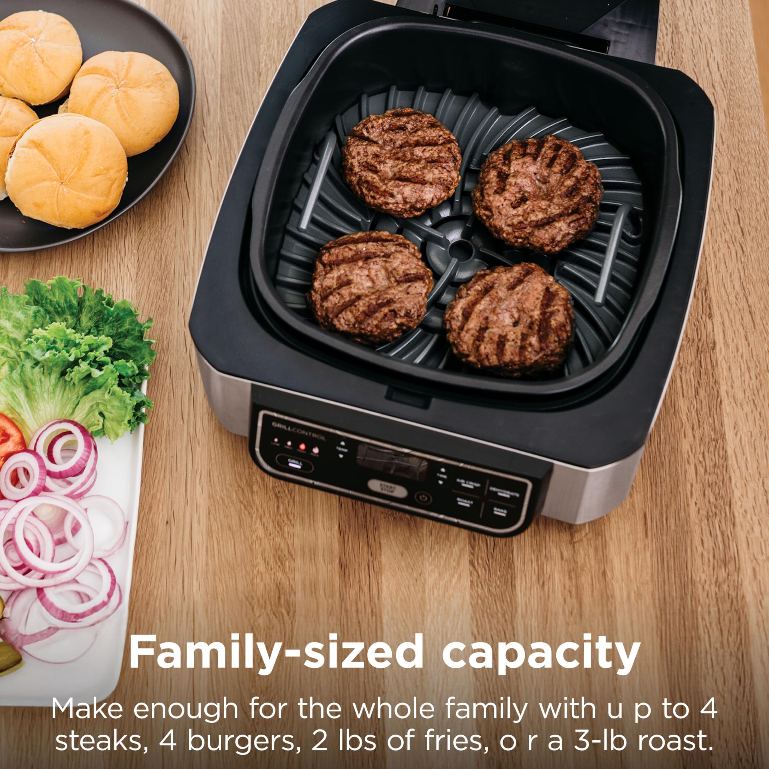 Ninja® Foodi® Smart XL 6-in-1 Indoor Grill & Air Fryer, Black/Silver, FG551 | Smart Cook System with built-in thermometer, XL capacity, perfect doneness, rare to well done. 6-in-1: Grill, Air Fry & more.