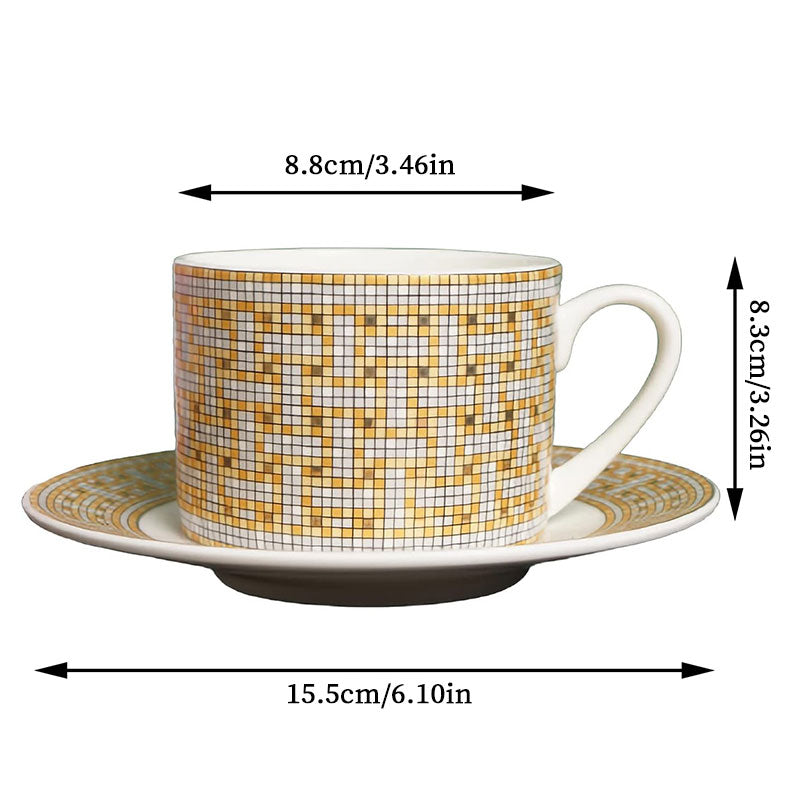 European Style Bone China Coffee Cups and Saucers Set, Porcelain Teacup Set with Spoons for Afternoon Tea, Home & Office Use