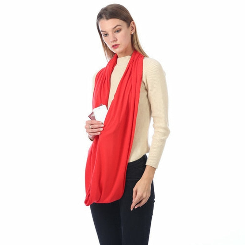 Unisex Loop Scarves for Women Girls Lightweight Convertible Infinity Scarf Wrap with Hidden Zipper Pocket Stretchy Travel Scarf