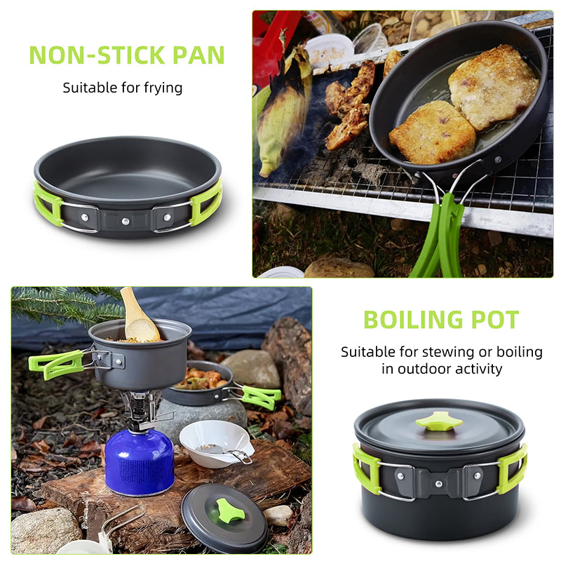 Backpacking Camping Cookware Set, Portable Outdoor Cooking Kit with Tableware, Durable & Lightweight, Foldable Storage Bag