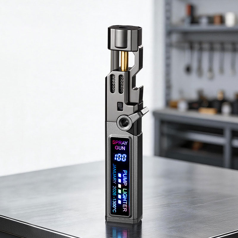 Windproof High‑Temperature High‑Power Outdoor Torch Lighter with LED Digital Display, Metal Body & Bottle Opener