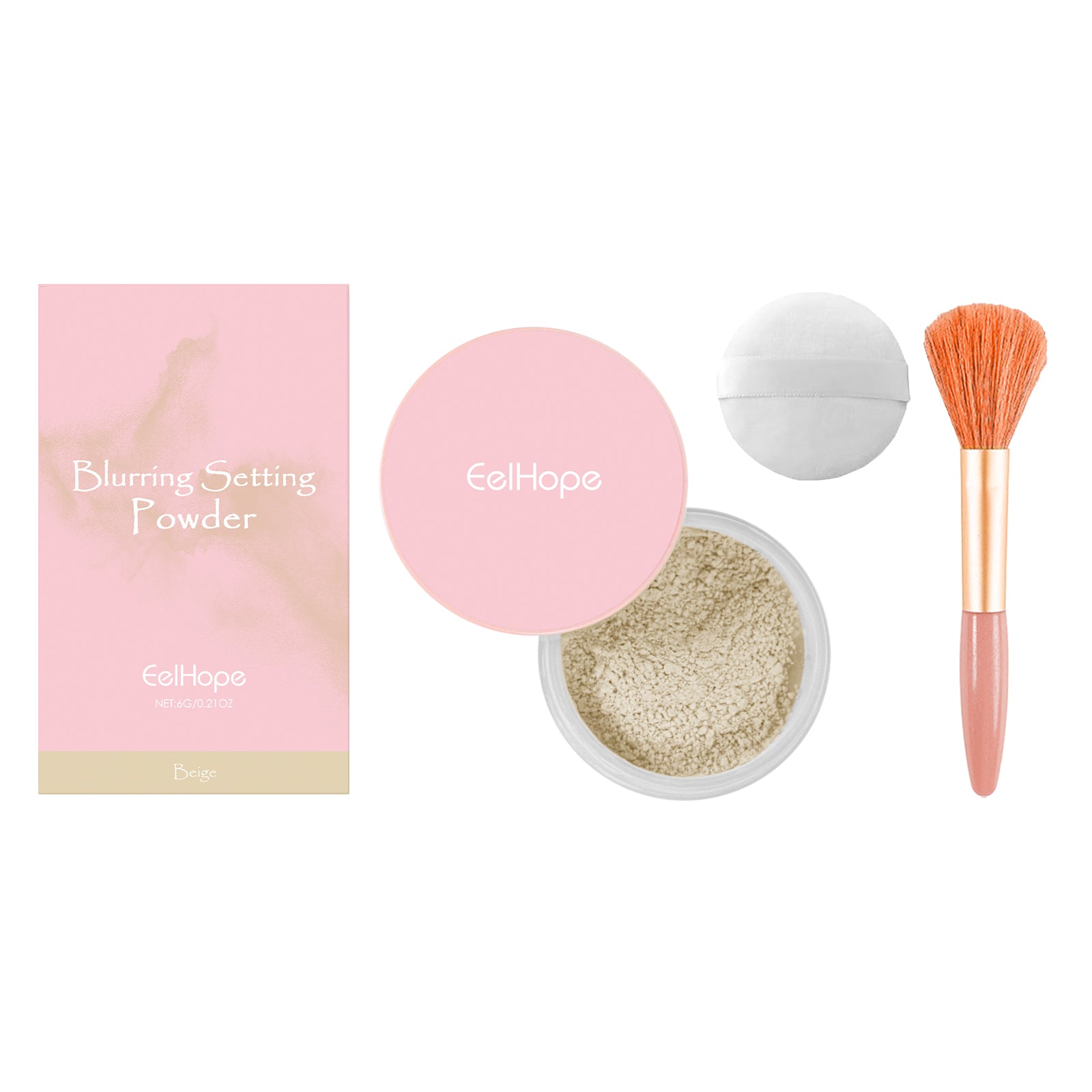 Eelhope The Setting Powder With Brush (Beige) Has A Natural, Light, Fine, Breathable And Snaky Look. It Is Suitable For Both Dry And Wet Use And Can Last For A Long Time Without Fading