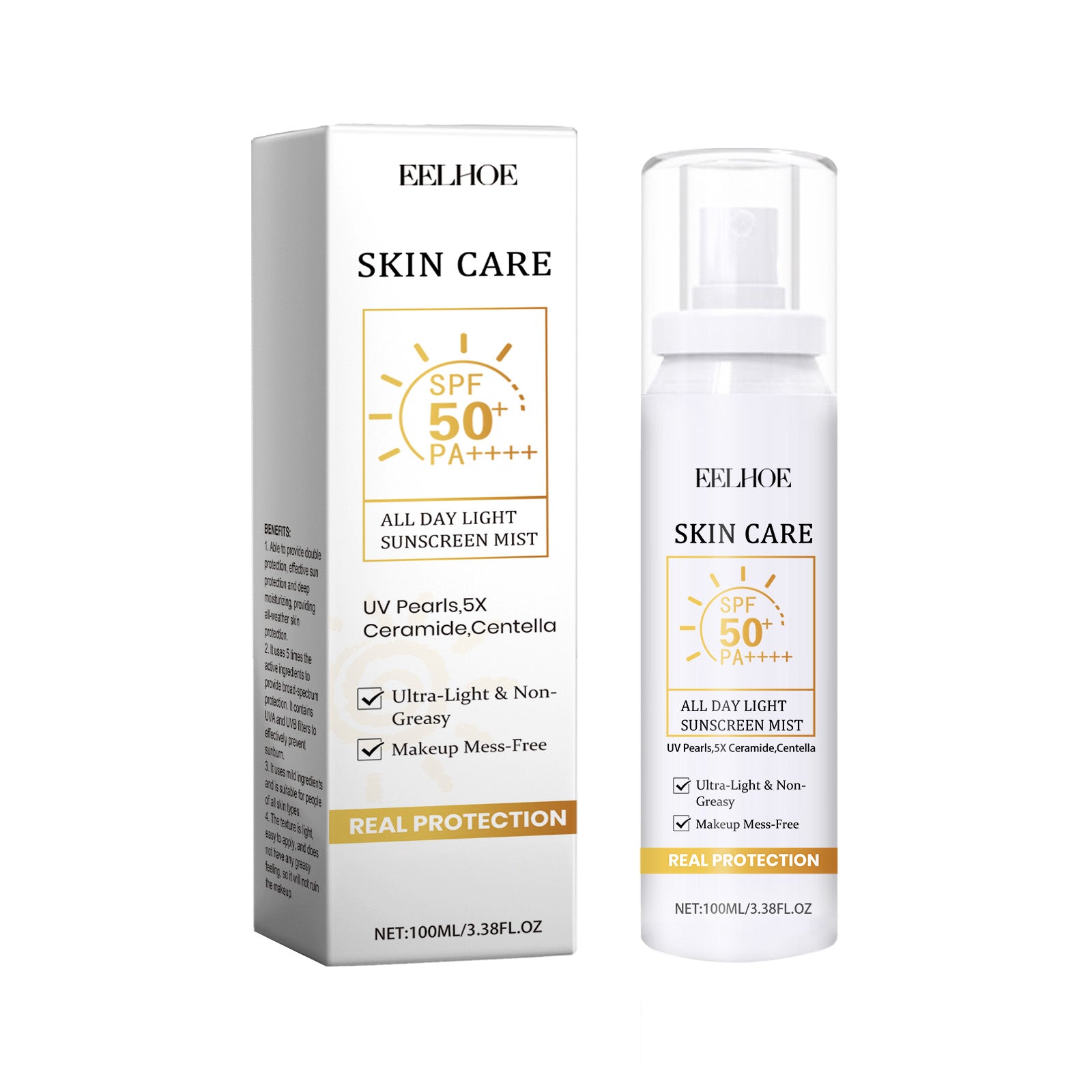 EELHOE All Day Light Sunscreen Mist, Hydrating Emulsion Isolation Skin Care Moisturizing Repair Spray