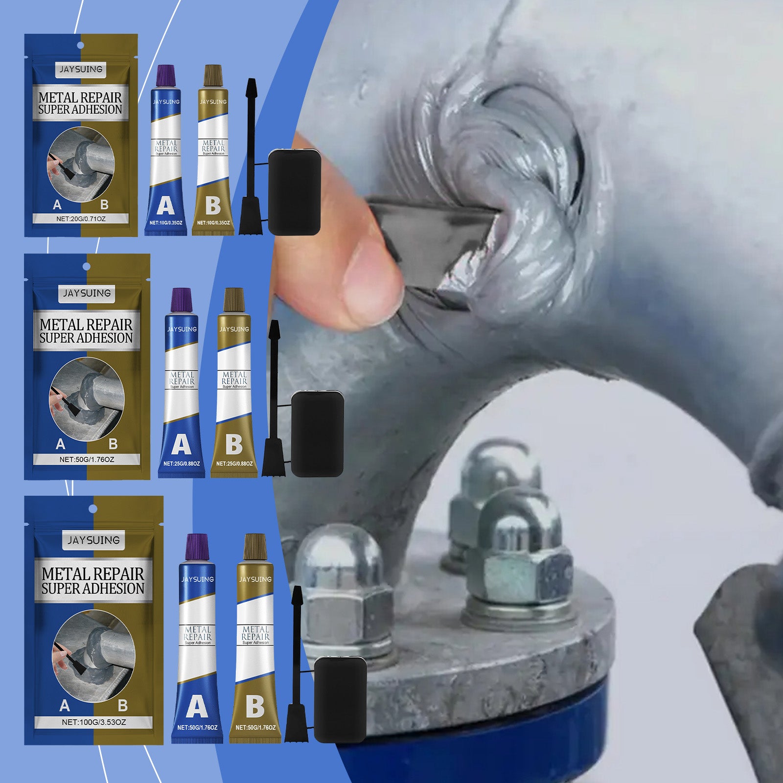 Jaysuing Metal Repair Glue 50g, Box Cast Iron Sealant Ab Glue Anti-Repair Agent For Leak Sealing And Metal Bonding