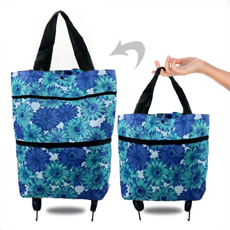 Portable Foldable Shopping Cart with Wheels - Lightweight Backpack Style Travel Trolley for Groceries & Storage