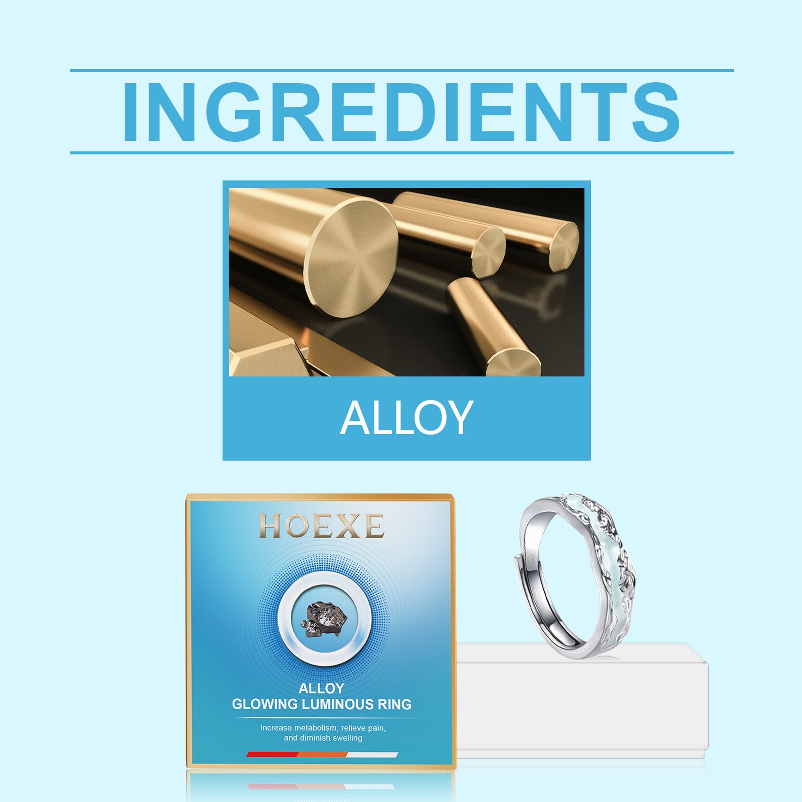 Hoexe Silver Glow-In-The-Dark Rings Protect Daily Life, Physical Exercise, Portable Men's And Women's Care Rings
