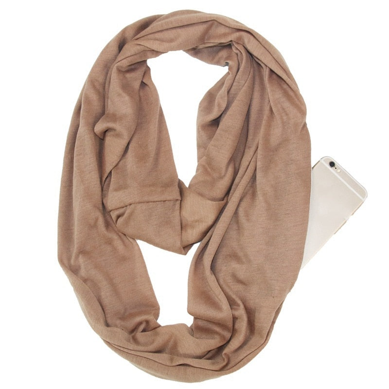 Unisex Loop Scarves for Women Girls Lightweight Convertible Infinity Scarf Wrap with Hidden Zipper Pocket Stretchy Travel Scarf