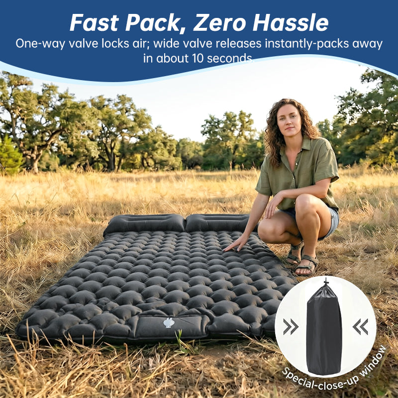 Ultralight Inflatable Sleeping Pad with Pillow - 1-2 Person Camping Mattress