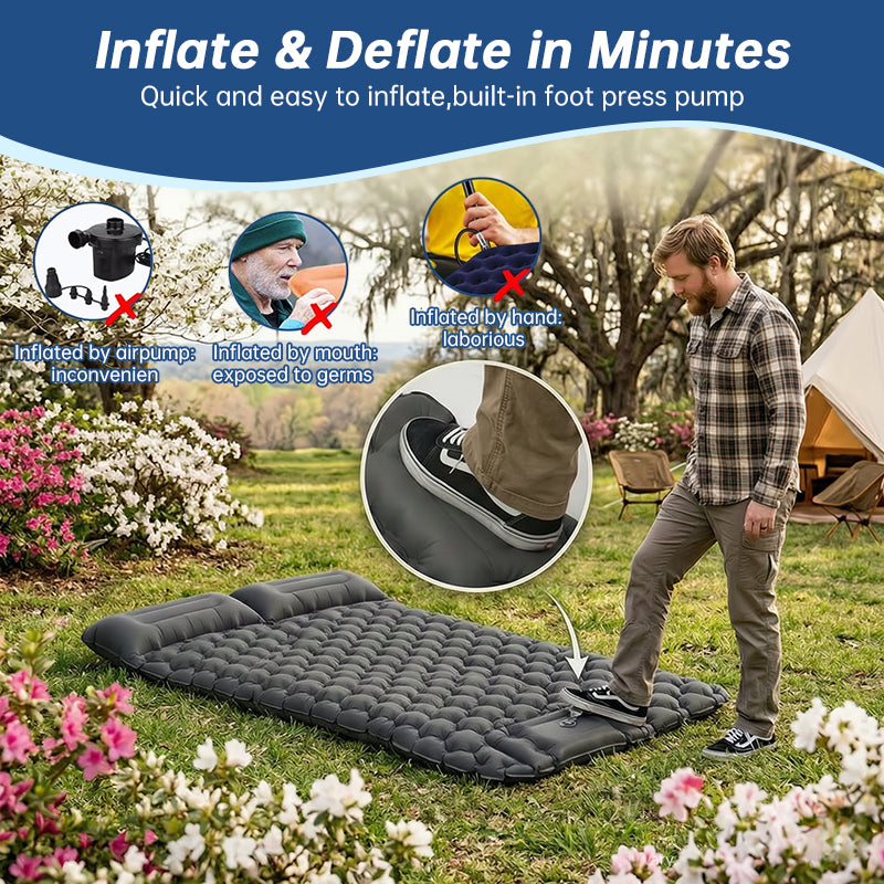 Ultralight Inflatable Sleeping Pad with Pillow - 1-2 Person Camping Mattress