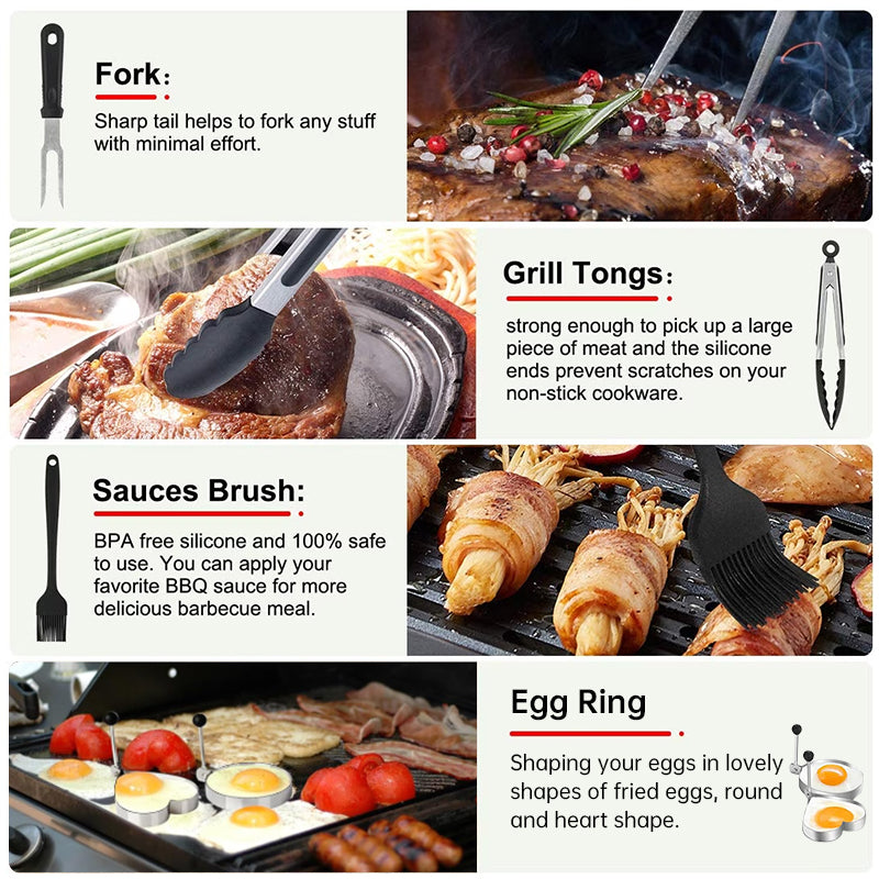 29PCS BBQ Set w/ Burger Press, Stainless Steel Grill Tools & Spatula