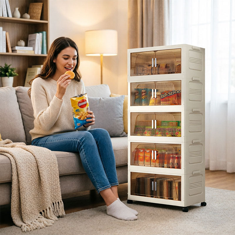 Folding Storage Cabinet with Wheels, 3/4 Tier Stackable Wardrobe Closet Organizer