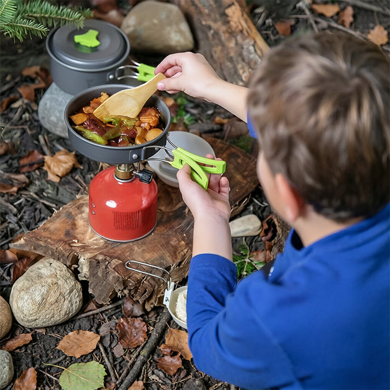 Backpacking Camping Cookware Set, Portable Outdoor Cooking Kit with Tableware, Durable & Lightweight, Foldable Storage Bag